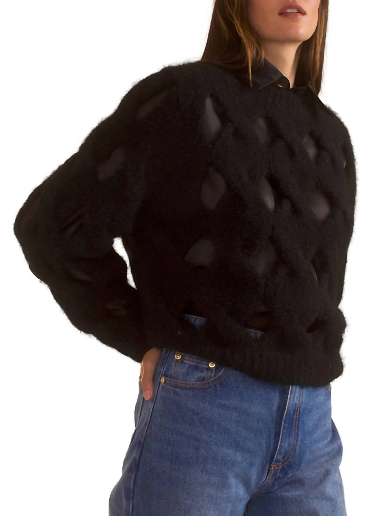 Pull à Mailles Ouvertes en Noir