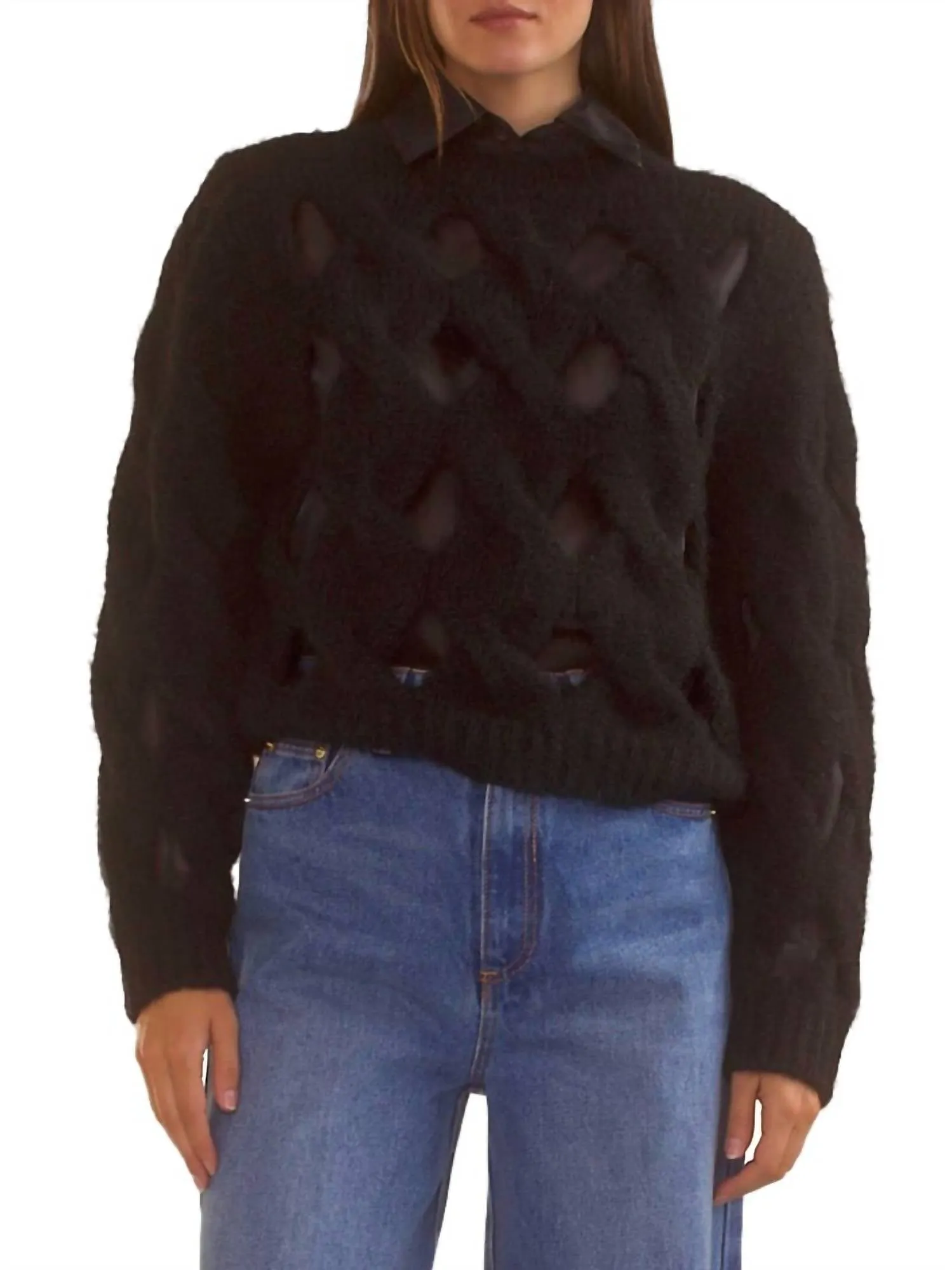Pull à Mailles Ouvertes en Noir