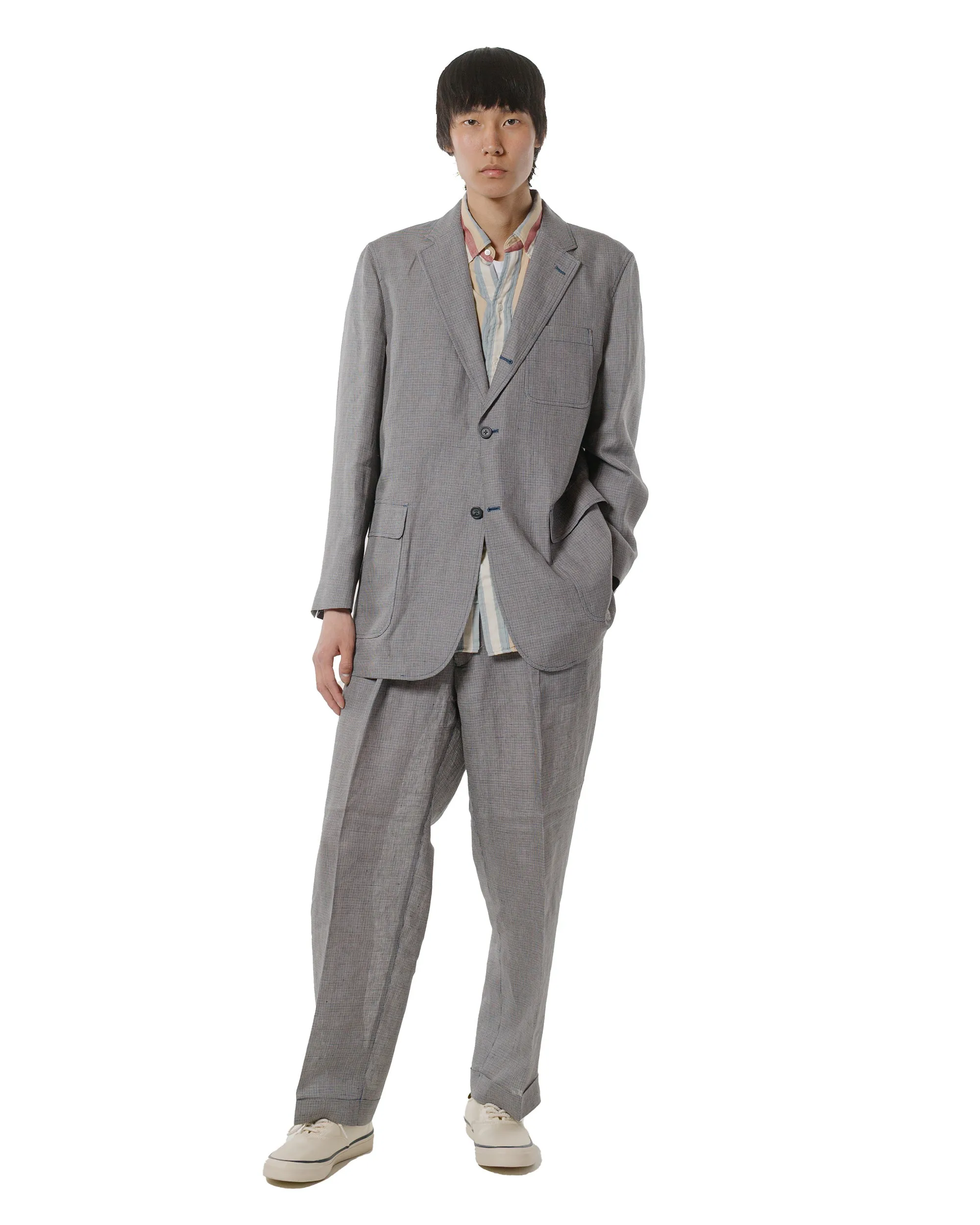Granite Lion Beams Plus 2Pleats Trousers Linen Cupra Gun Club Check Grey