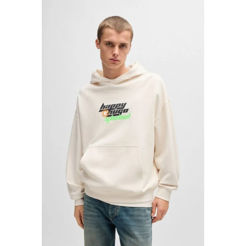 Pull à capuche en coton éponge oversize avec logo Happy HUGO