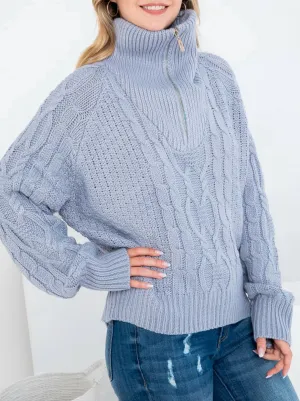 Pull à col zippé oversize en point de câble gris ardoise