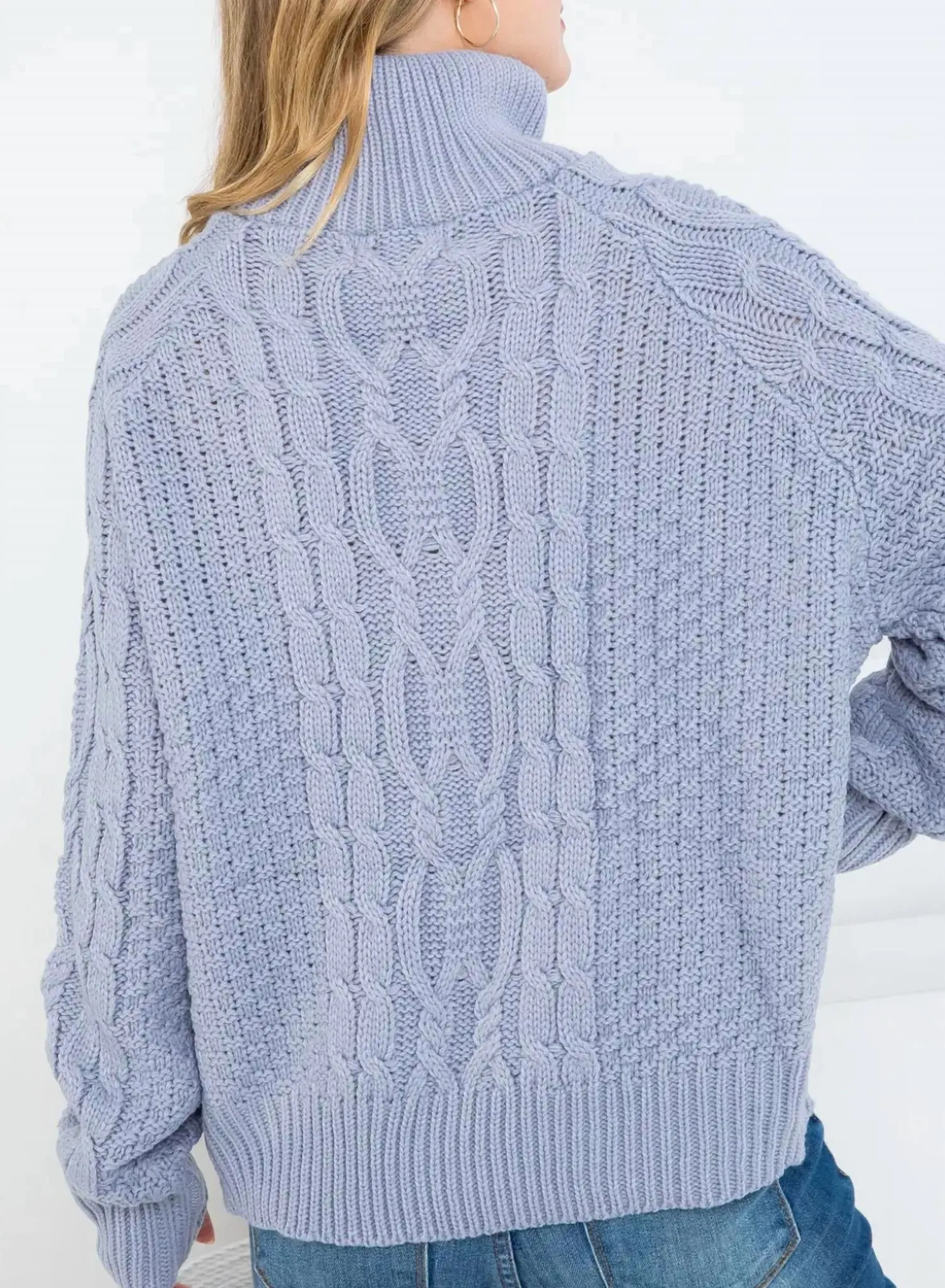Pull à col zippé oversize en point de câble gris ardoise