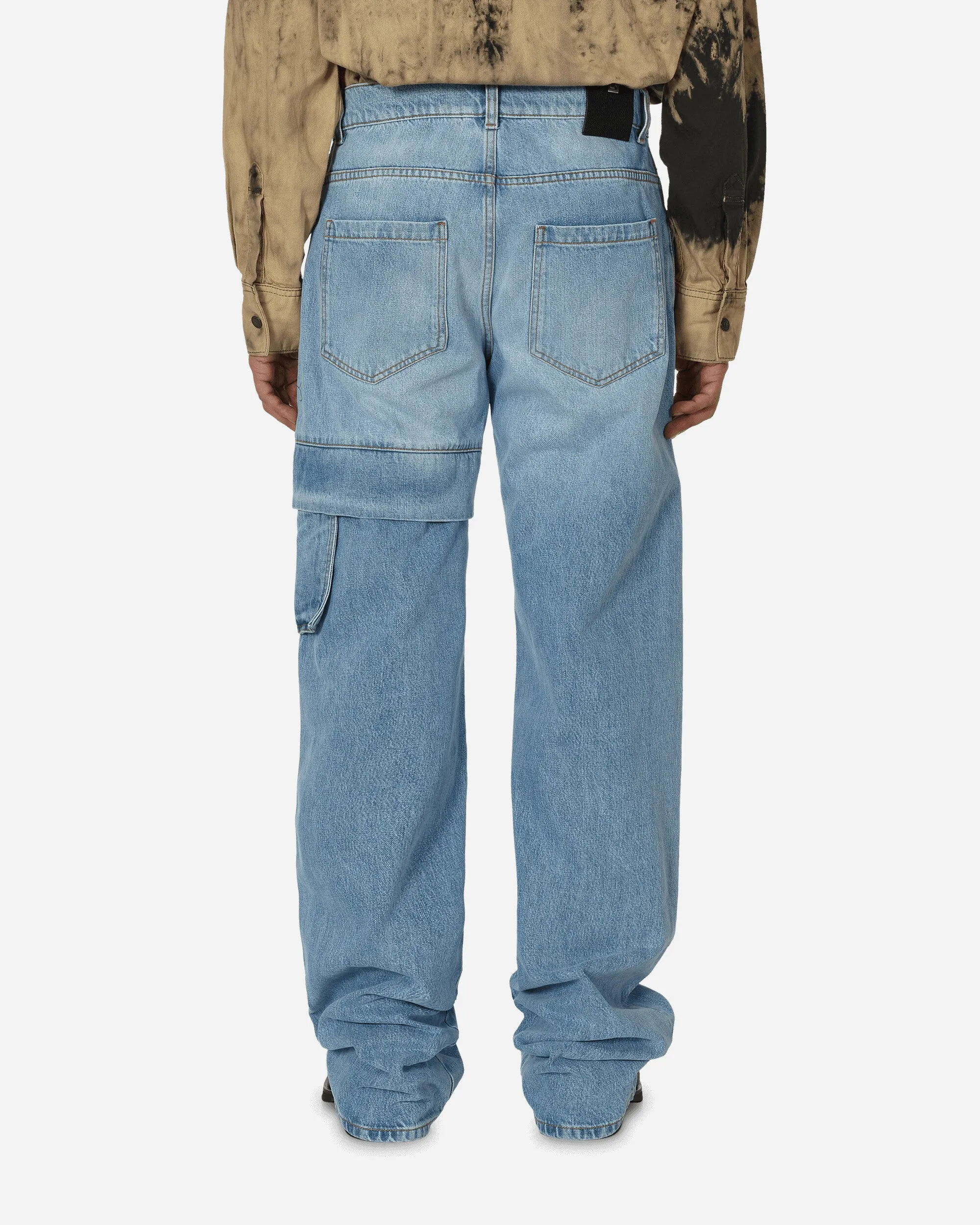 Charming Style Solid Design Oversized Denim Cargo Pants Light Blue