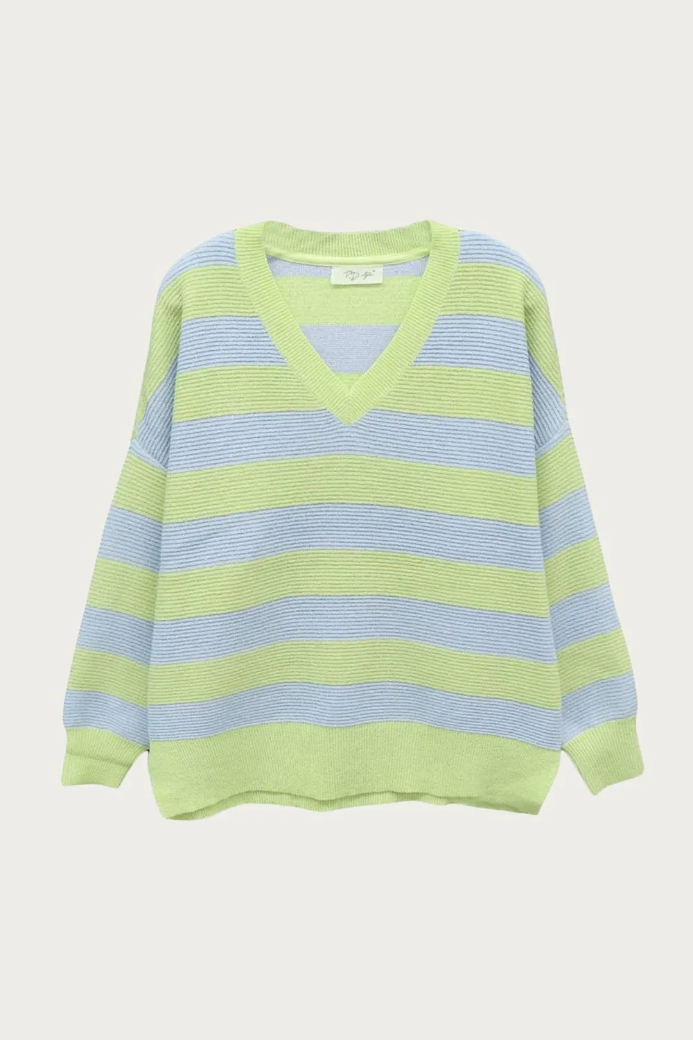 Pull rayé de rugby ottoman surdimensionné en vert/lavande