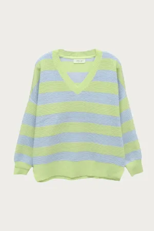Pull rayé de rugby ottoman surdimensionné en vert/lavande