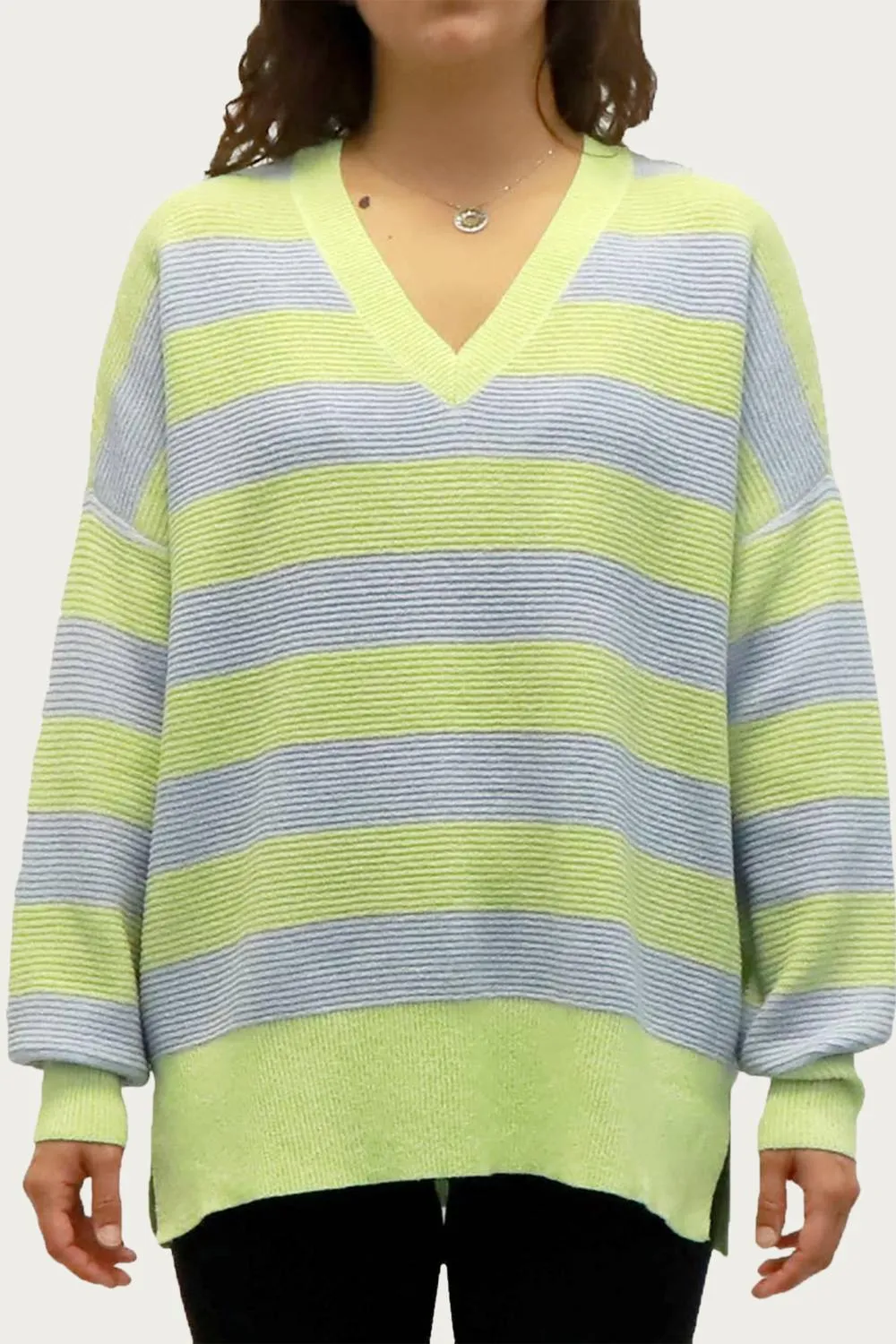 Pull rayé de rugby ottoman surdimensionné en vert/lavande