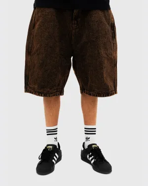 Non-Hooded SherpaLinedStrap Butter Goods Spider Denim Shorts - Acid Brown
