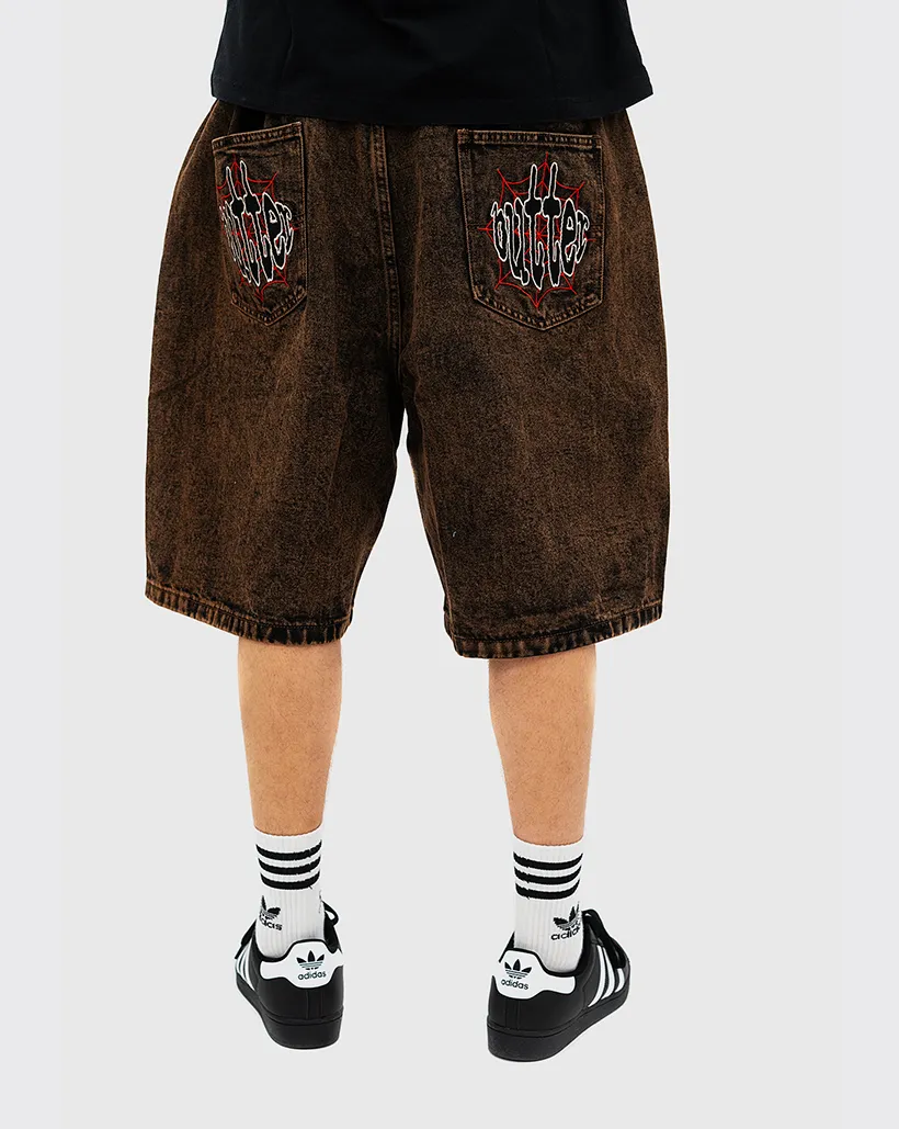 Butter Goods Spider Denim Shorts - Acid Brown Piped Sleeve Pullover