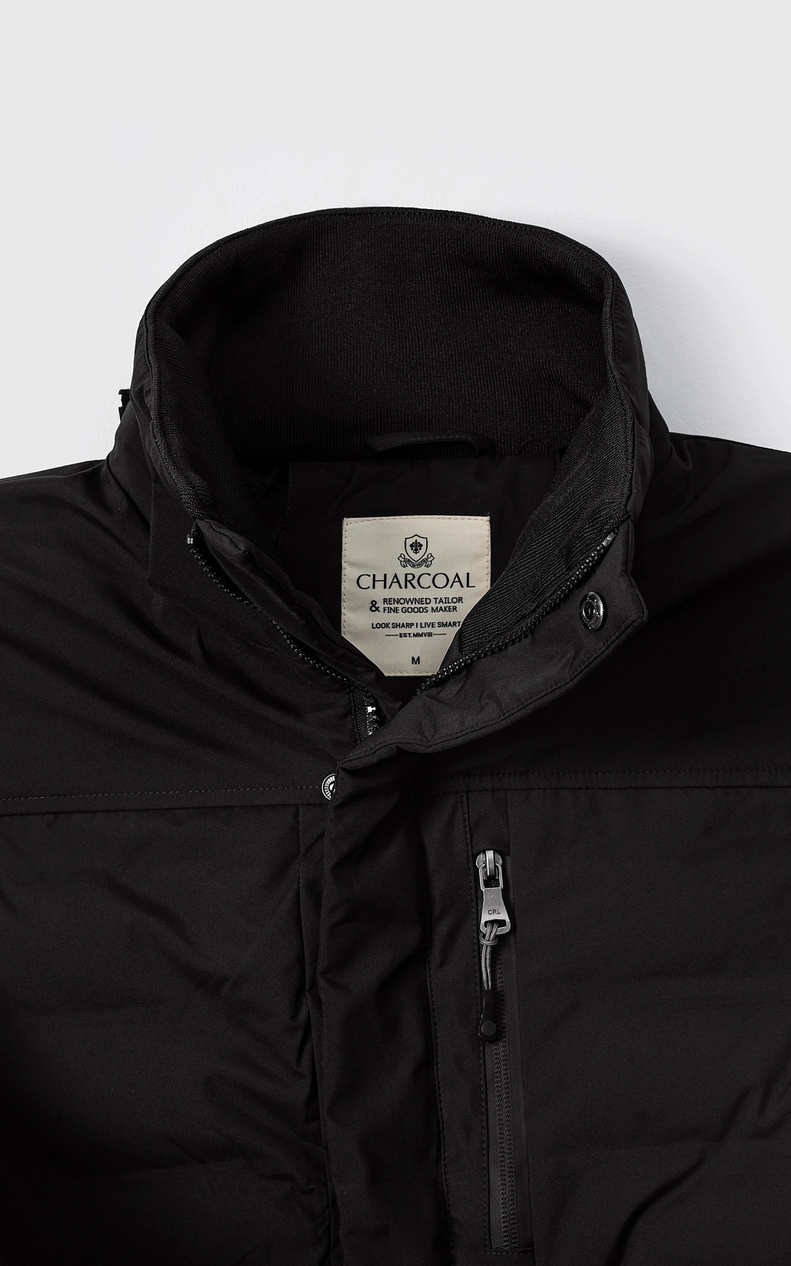 Comfortable Outer Material Cushioned Collar Design Parka Jacket Full Sleeve Black