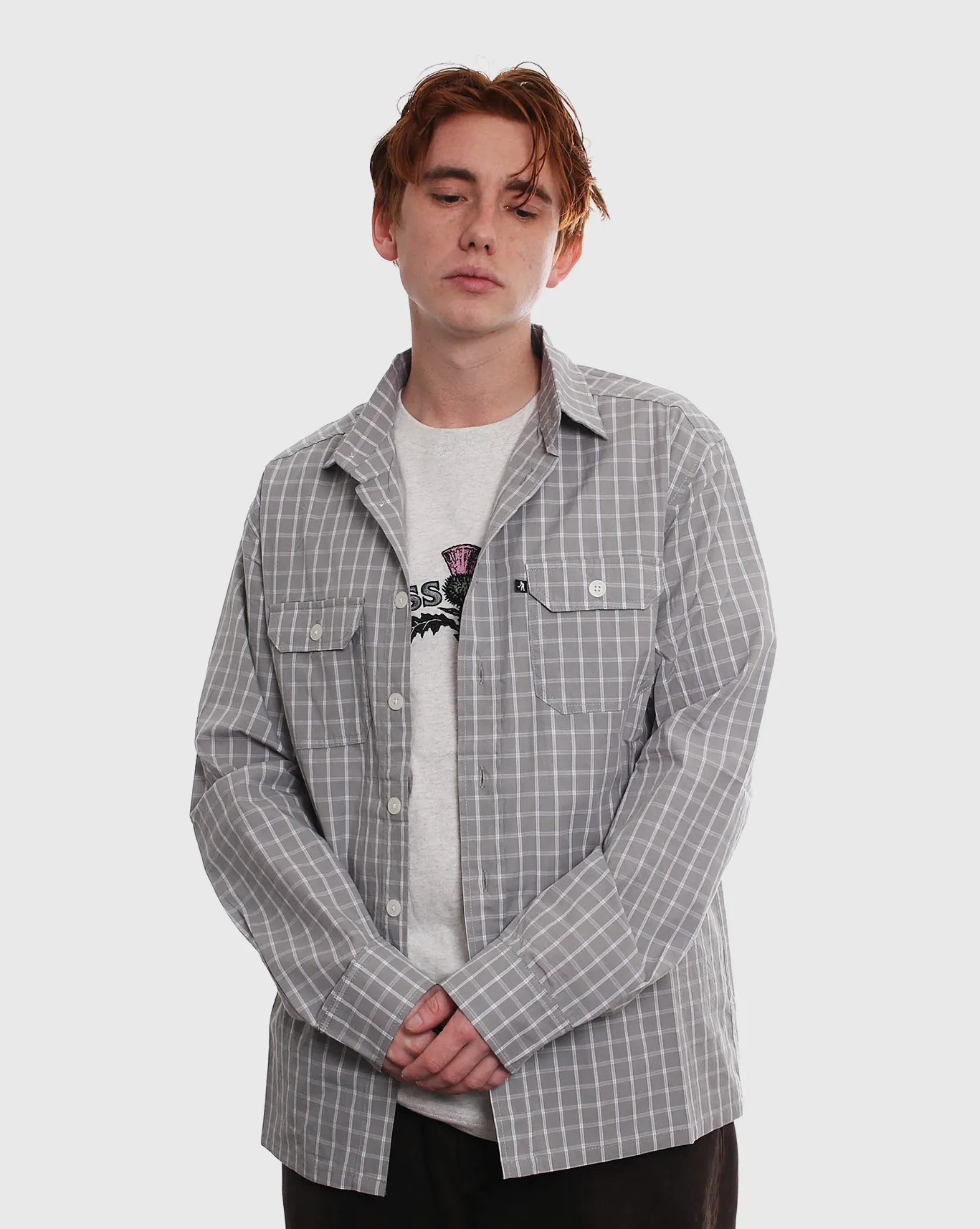 Passport Workers Check Ls Shirt - Stone Cravat