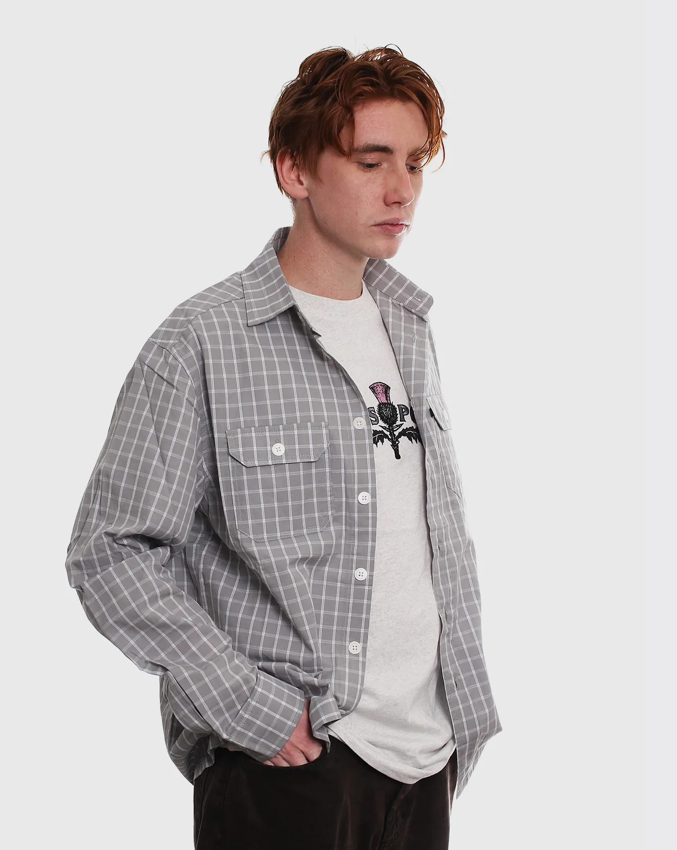 Comfortable With Different Sock Emotional Connections Affordable Option Passport Workers Check Ls Shirt - Stone