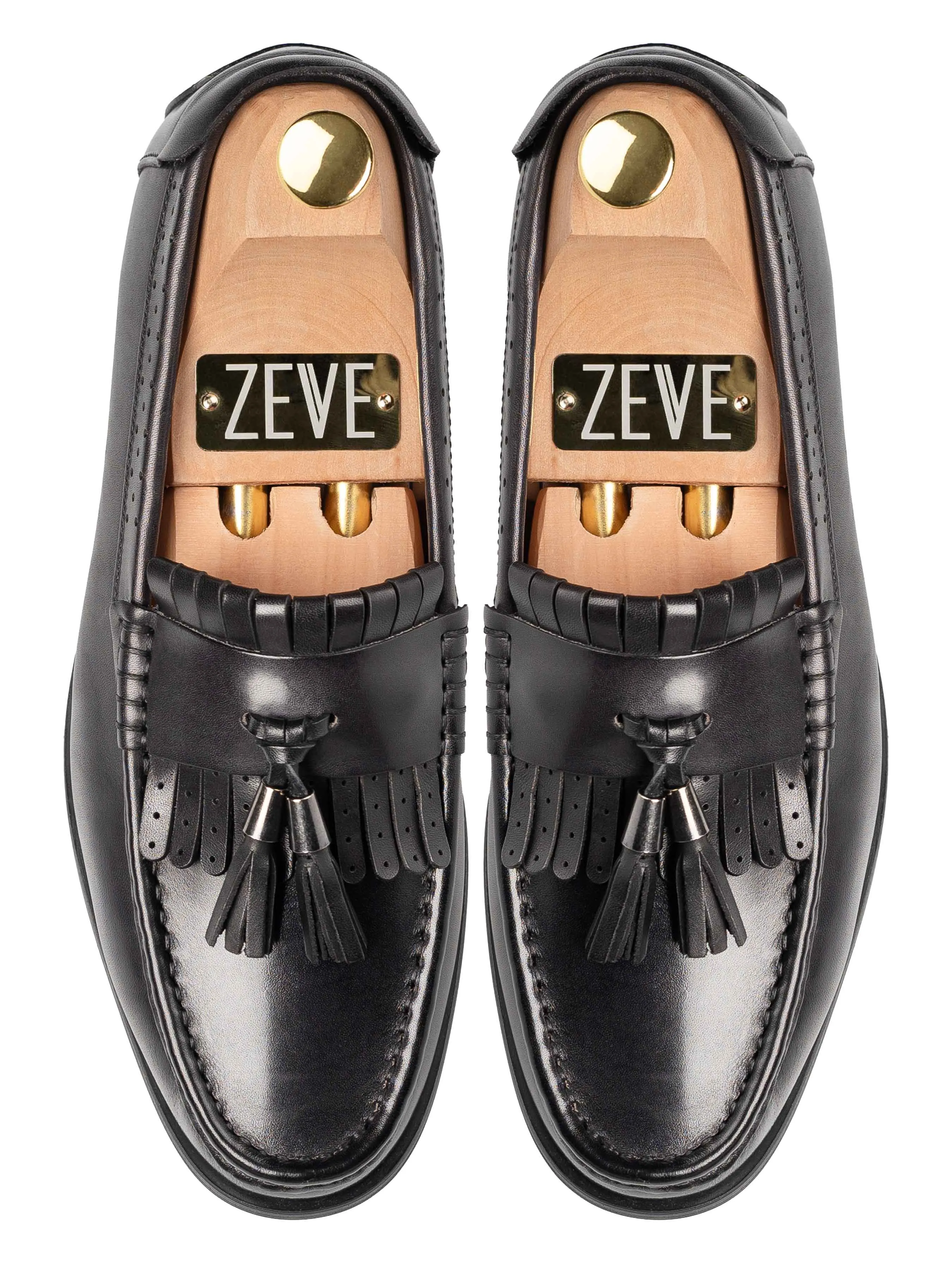 Comfort Adequate Fringe Classic Loafer - Black Grey With Tassel (Hand Painted Patina)