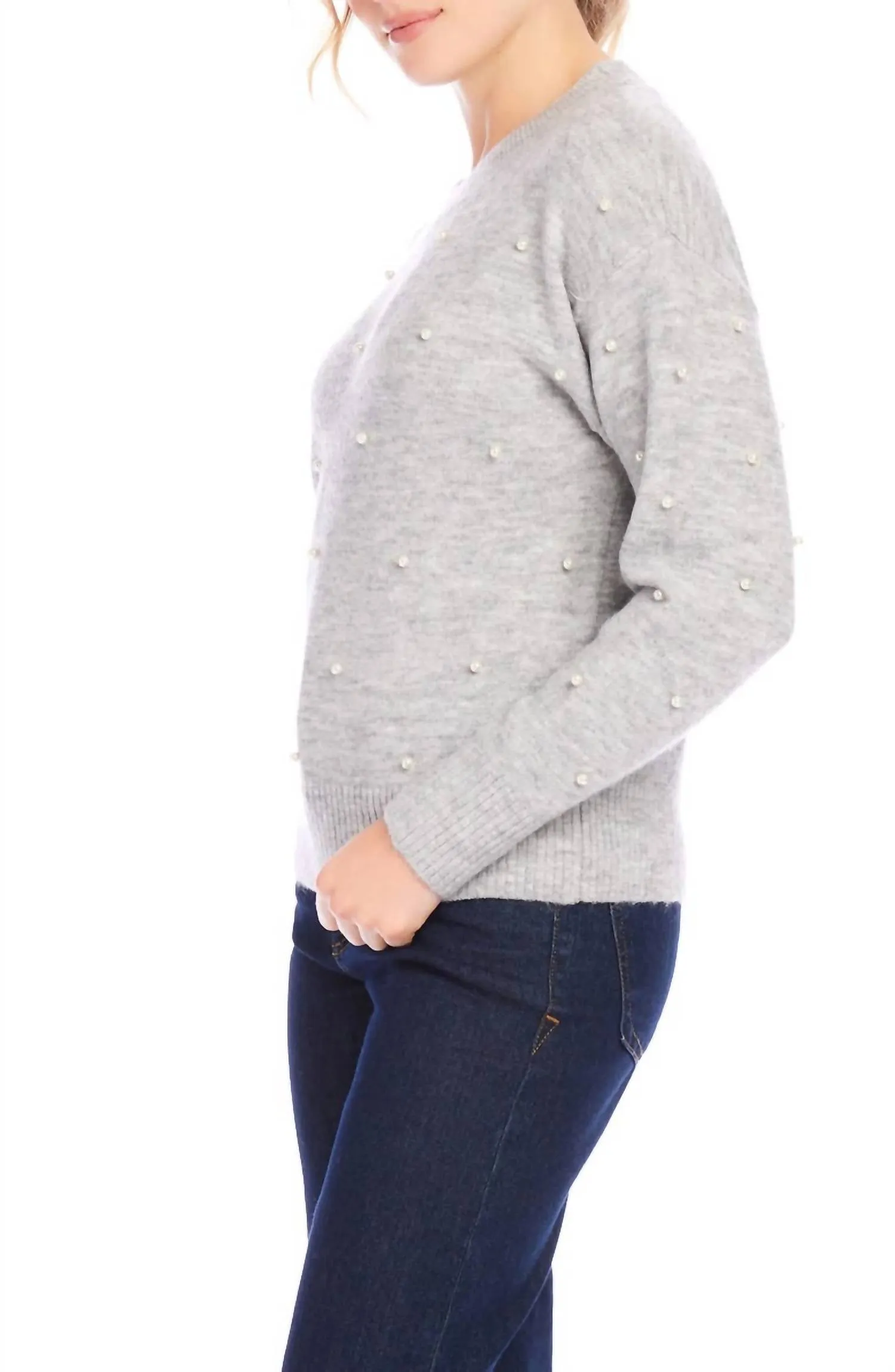 Pull à col rond Pearl en gris chiné clair