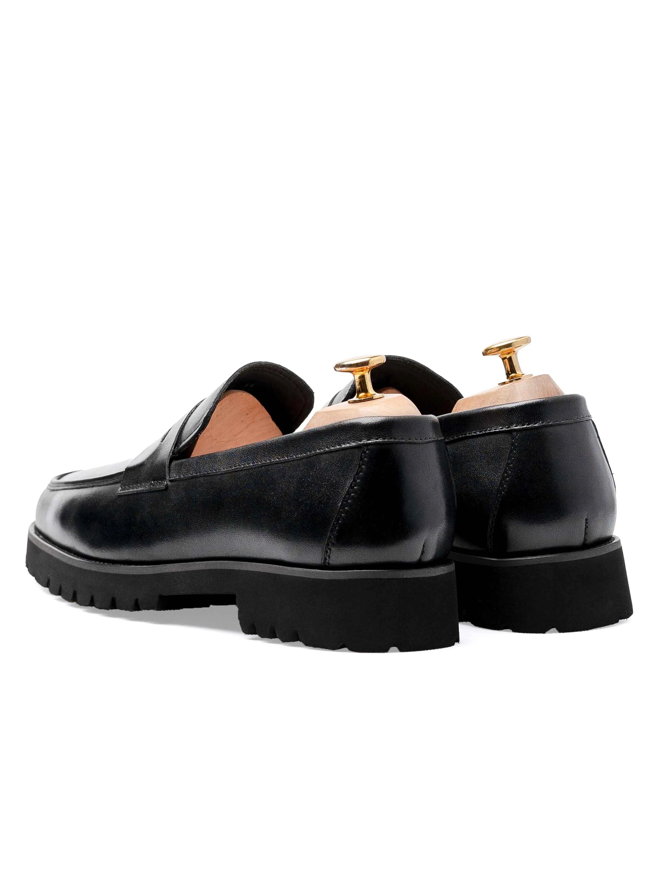 Penny Loafer - Black Leather (Eva Combat) Comfortable Fit Outsole Design