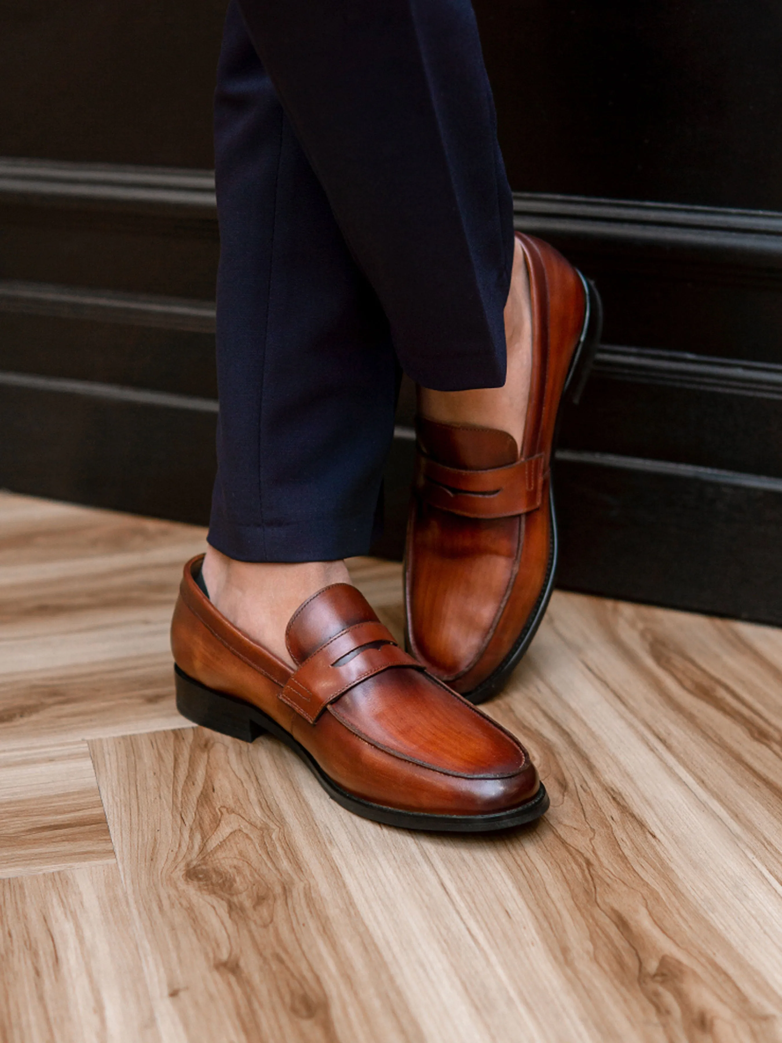 Penny Loafer - Cognac Tan (Hand Painted Patina) Footwear for the Fearless Built to Move You