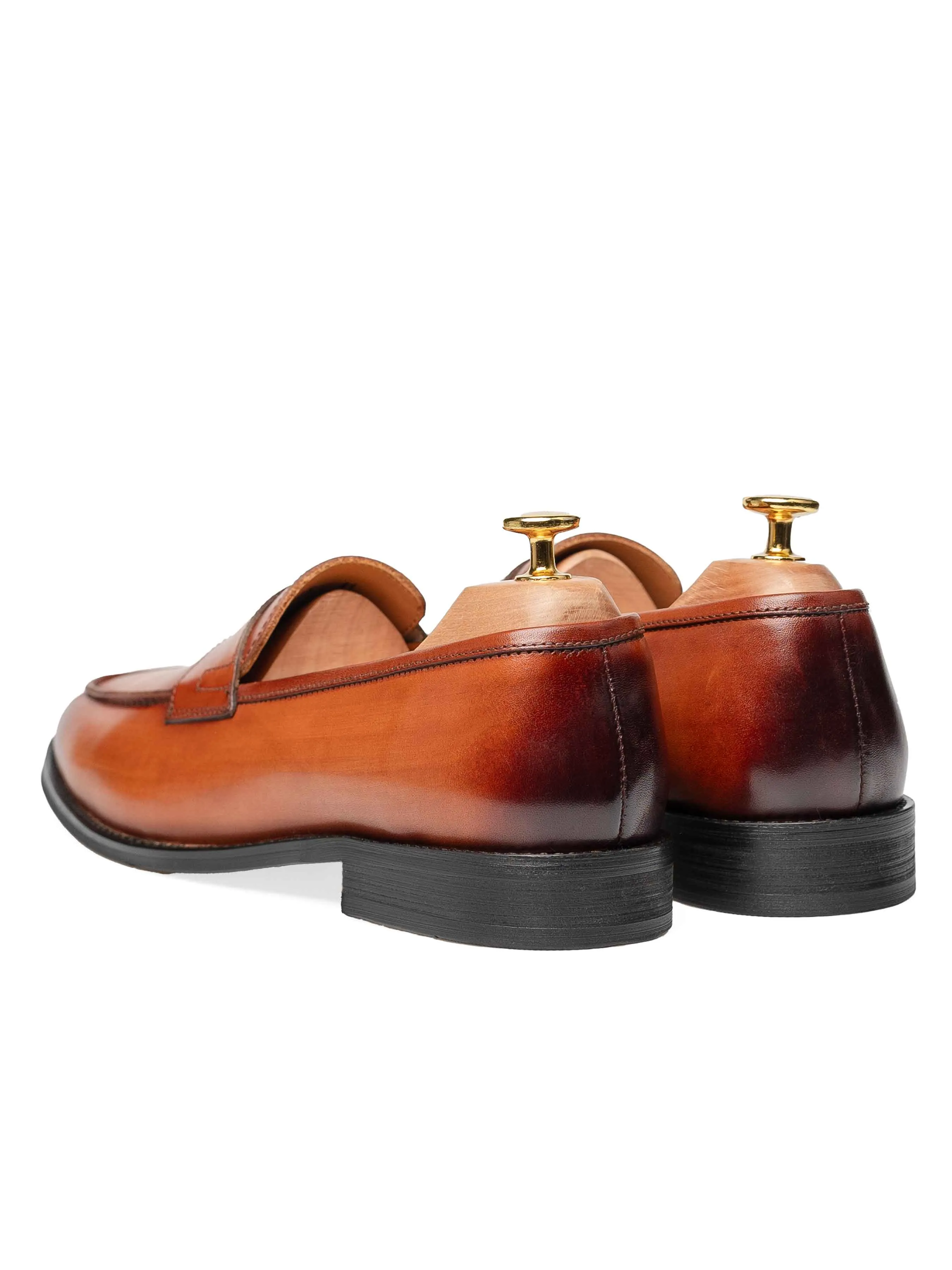 Own the Vibe Fearlessly You Penny Loafer - Cognac Tan (Hand Painted Patina)