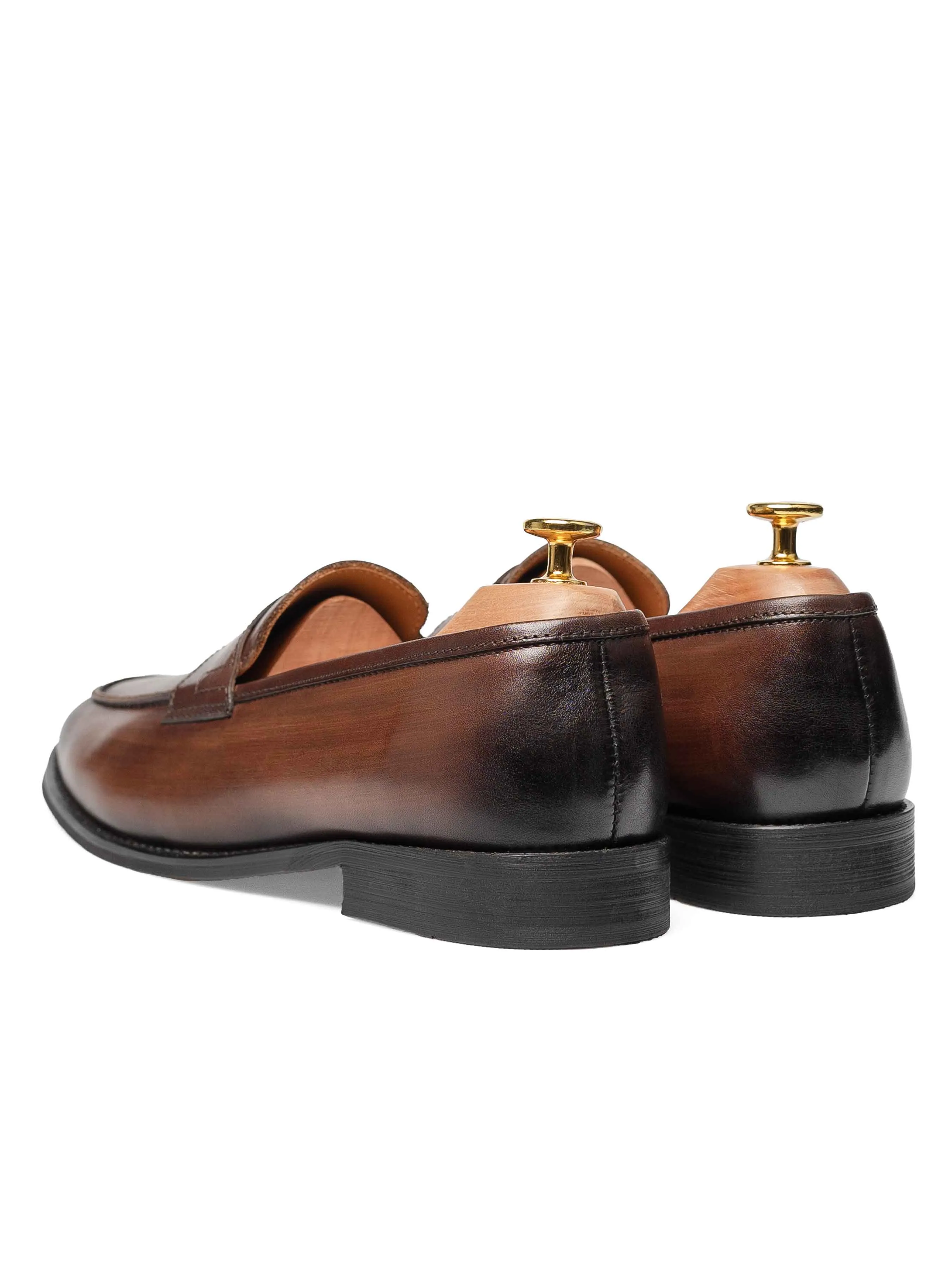 Walk Tall Penny Loafer - Dark Brown (Hand Painted Patina)