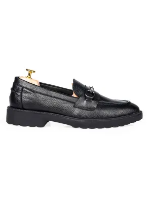 Spring Sale Penny Loafer Horsebit Buckle - Black Pebble Grain Leather (Combat Sole)
