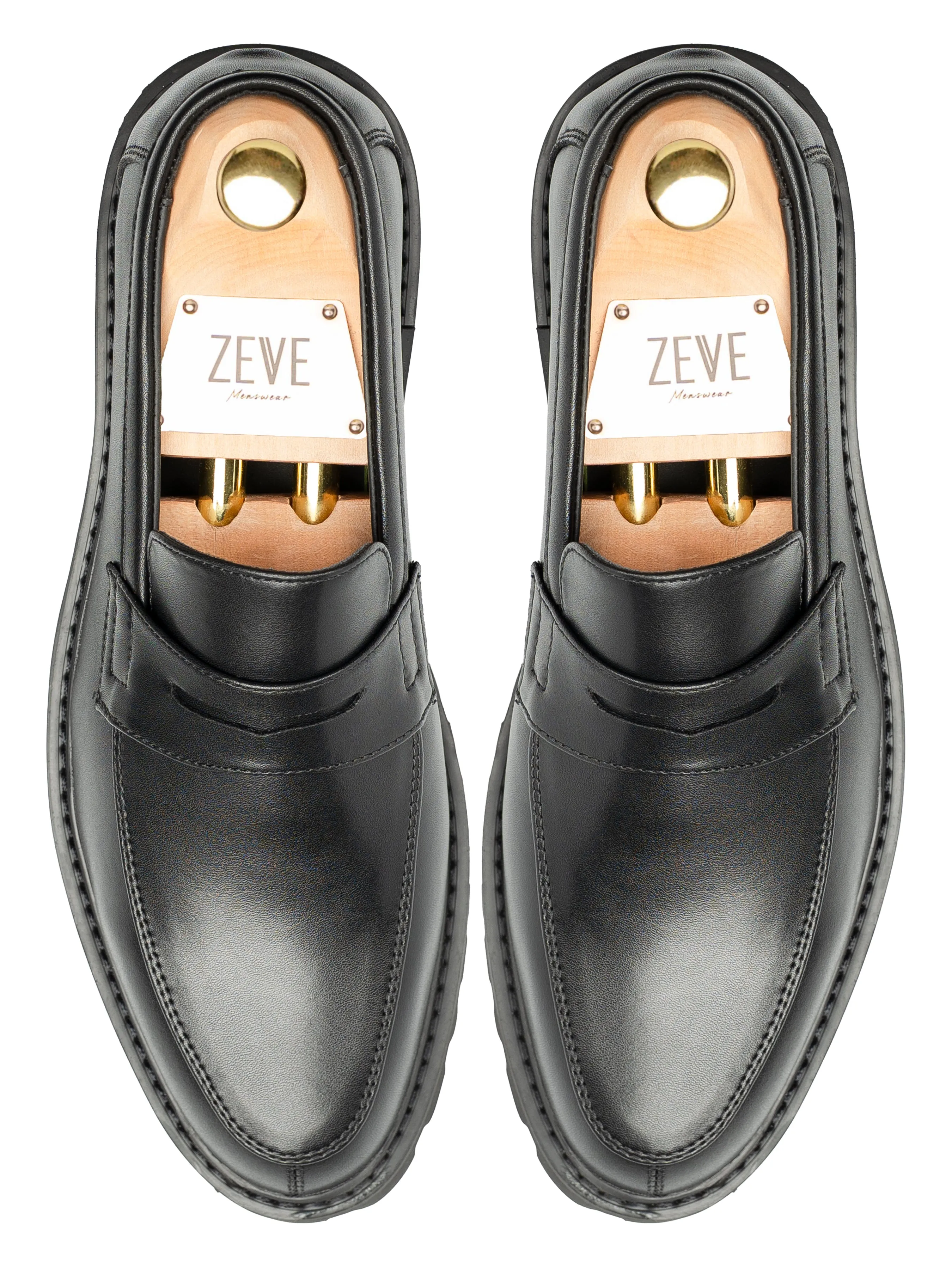 Elastic Oil Electric - Resistant Penny Loafer - Solid Black Leather (Brava Sole)
