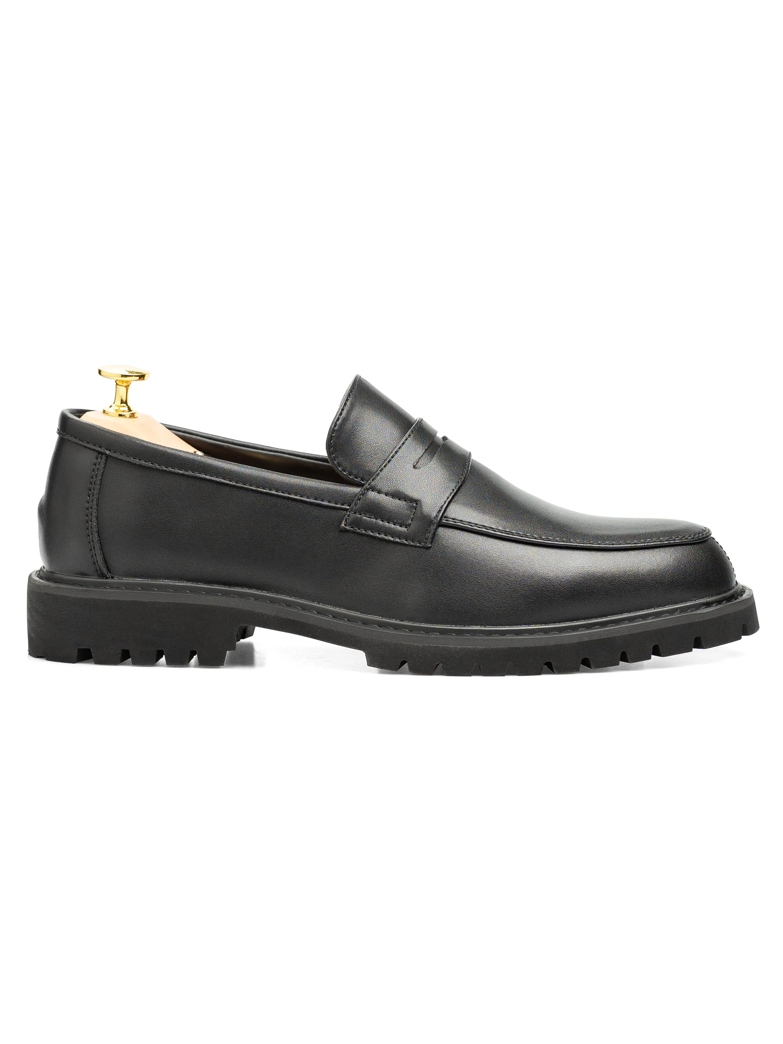 Penny Loafer - Solid Black Leather (Brava Sole) Front Style Expression