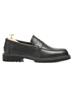Penny Loafer - Solid Black Leather (Brava Sole) Well Balanced Silk Material