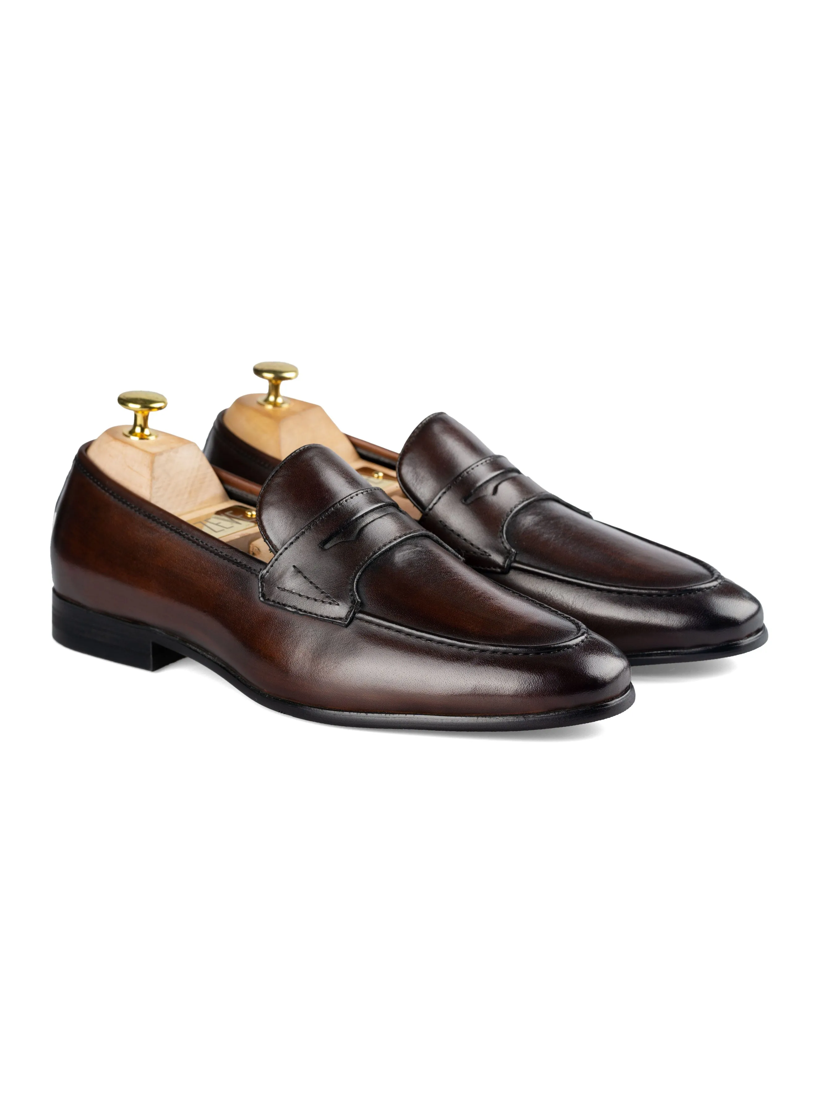 New Year's Eve Sale Penny Loafer Wing Strap - Dark Brown (Hand Painted Patina)