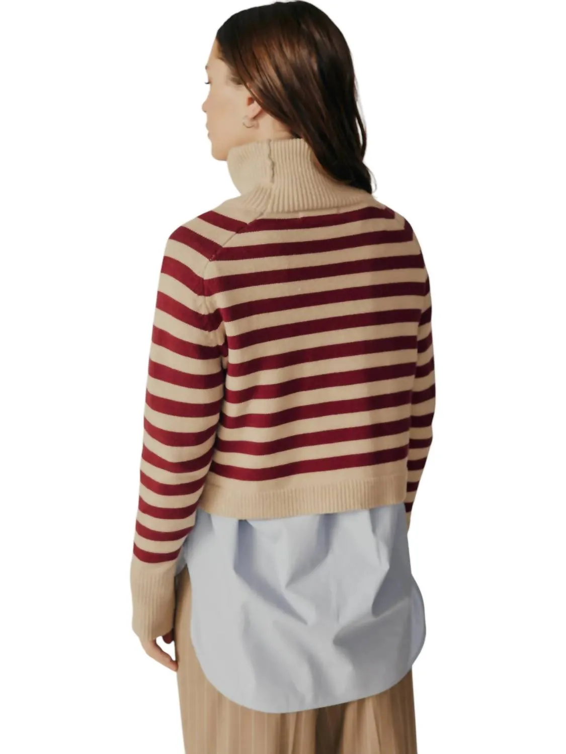 Pull col roulé rayé penny en bordeaux