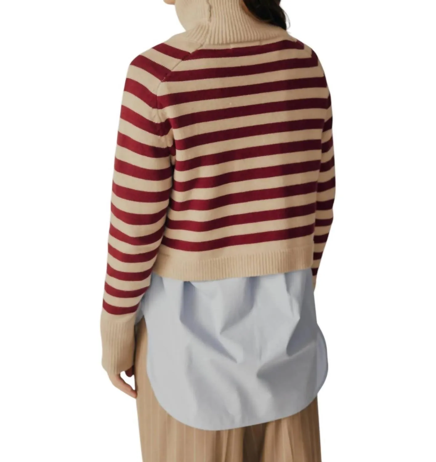 Pull col roulé rayé penny en bordeaux