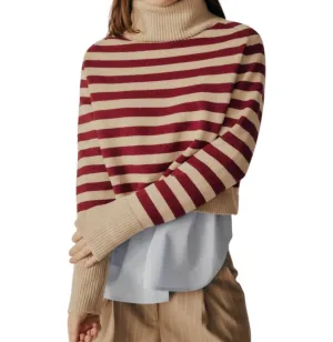 Pull col roulé rayé penny en bordeaux