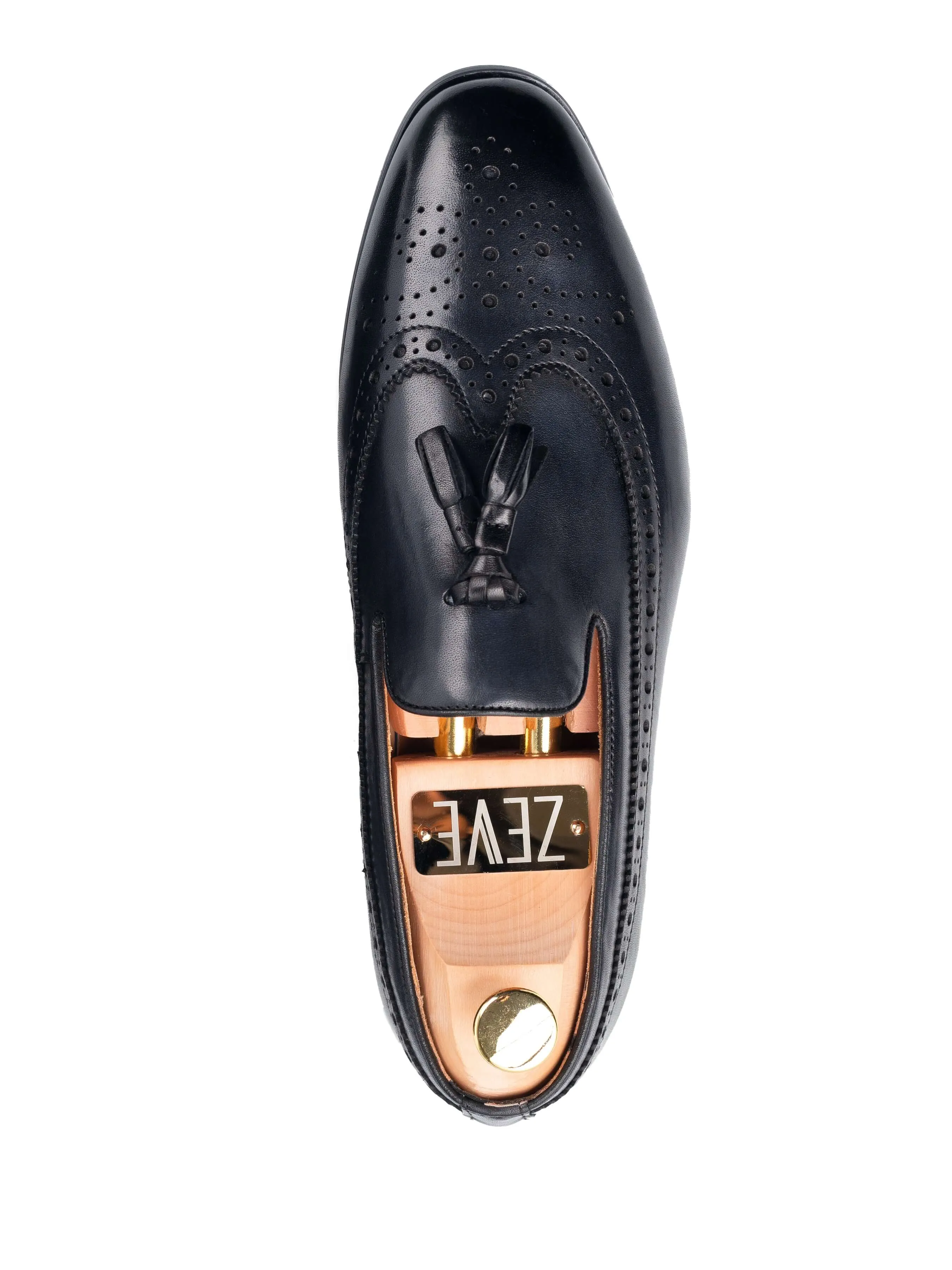 Loafer Slipper Longwing Brogue - Black Grey With Tassel (Hand Painted Patina) Limited Time Offer Unapologetically You