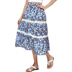 Jupe mi-longue en lin imprimé pour femme Petites