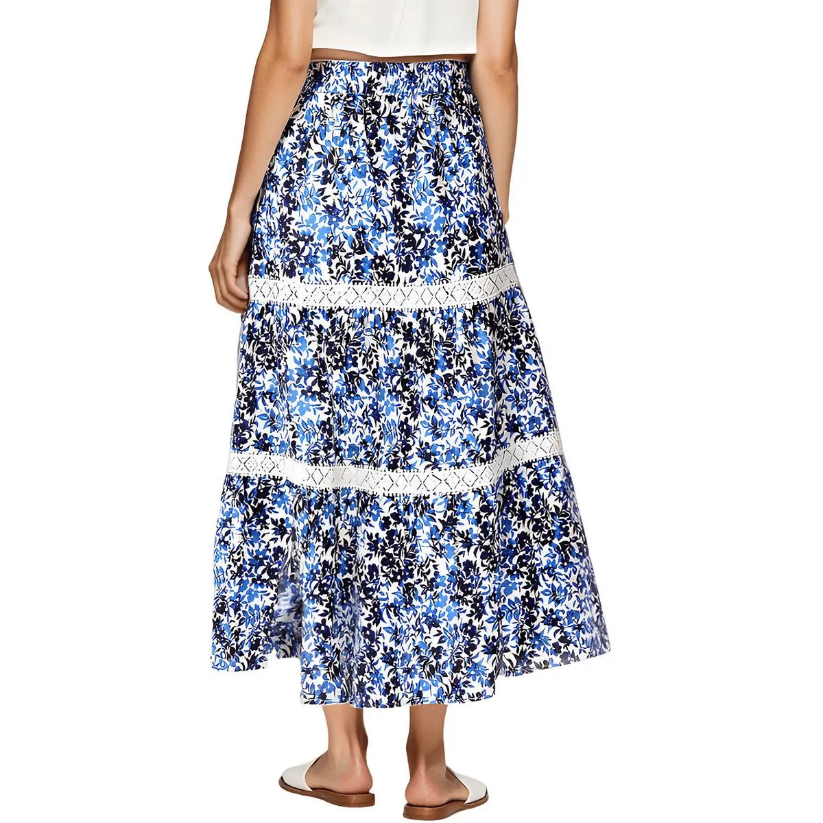 Jupe mi-longue en lin imprimé pour femme Petites