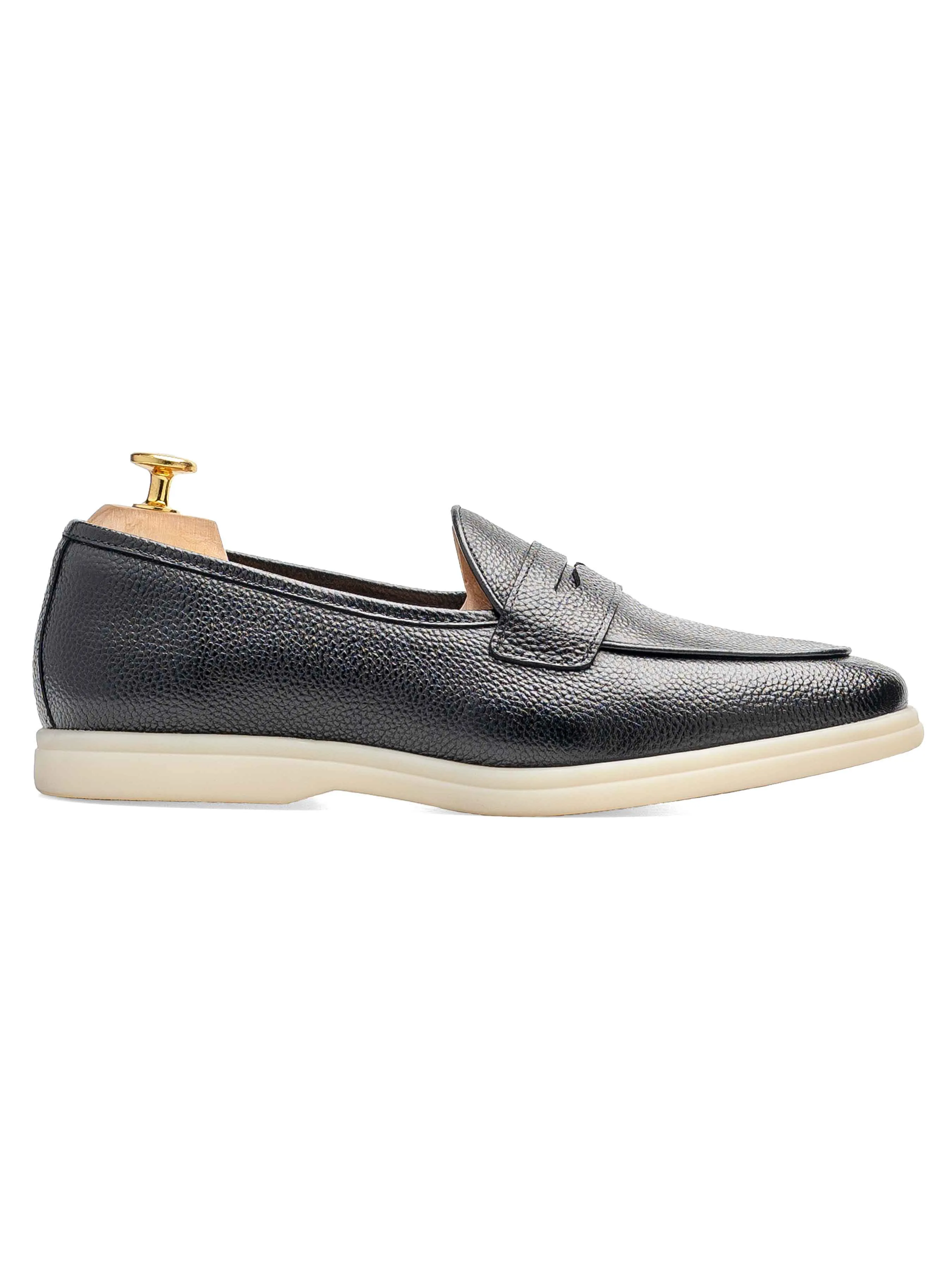 Pietro Belgian Loafer - Black Pebble Grain Leather (Soflex Sole) Arch Cushion Technology Anti-Noise