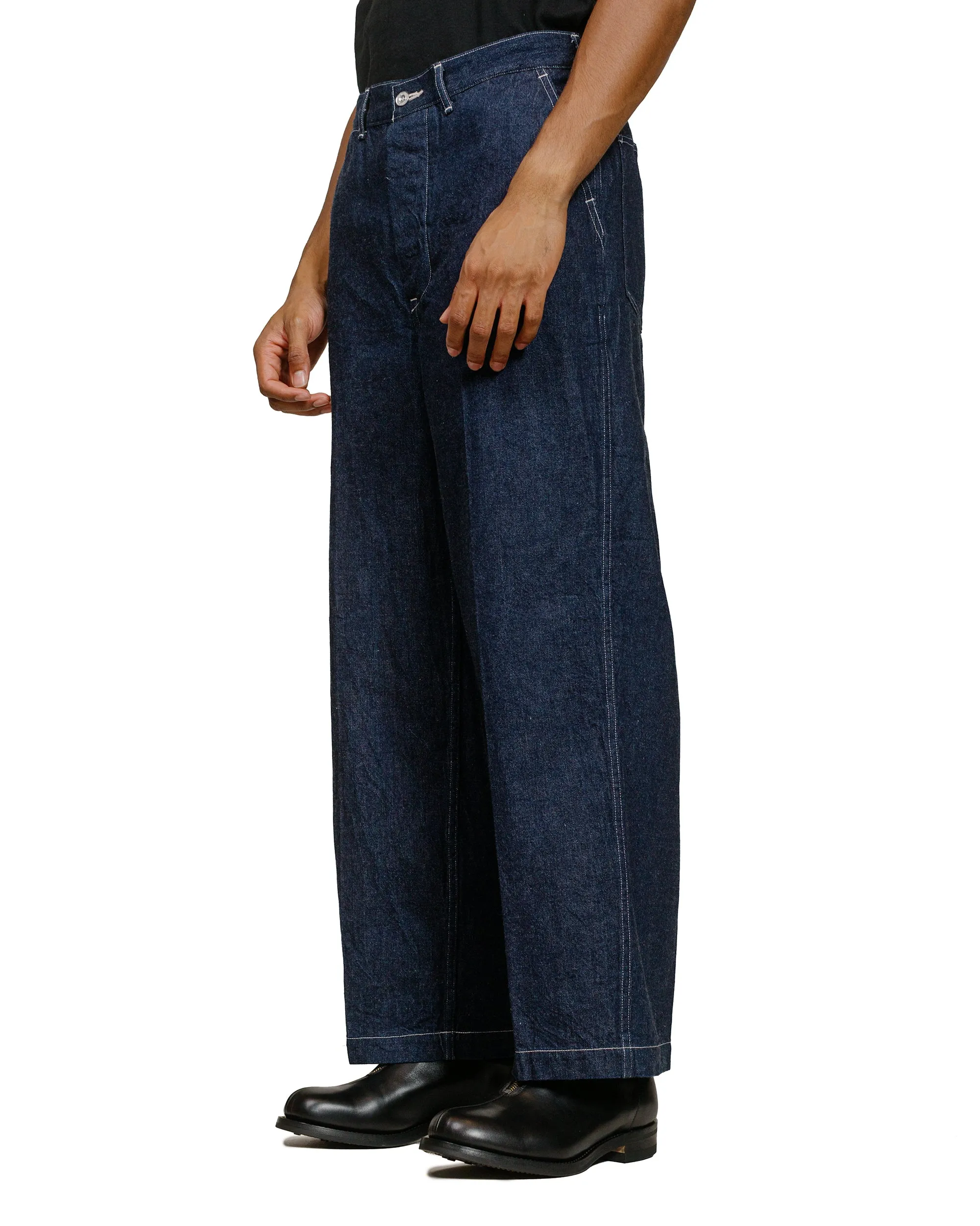 Angled Strap Smooth Polyester Phigvel Mil Denim Trousers Indigo
