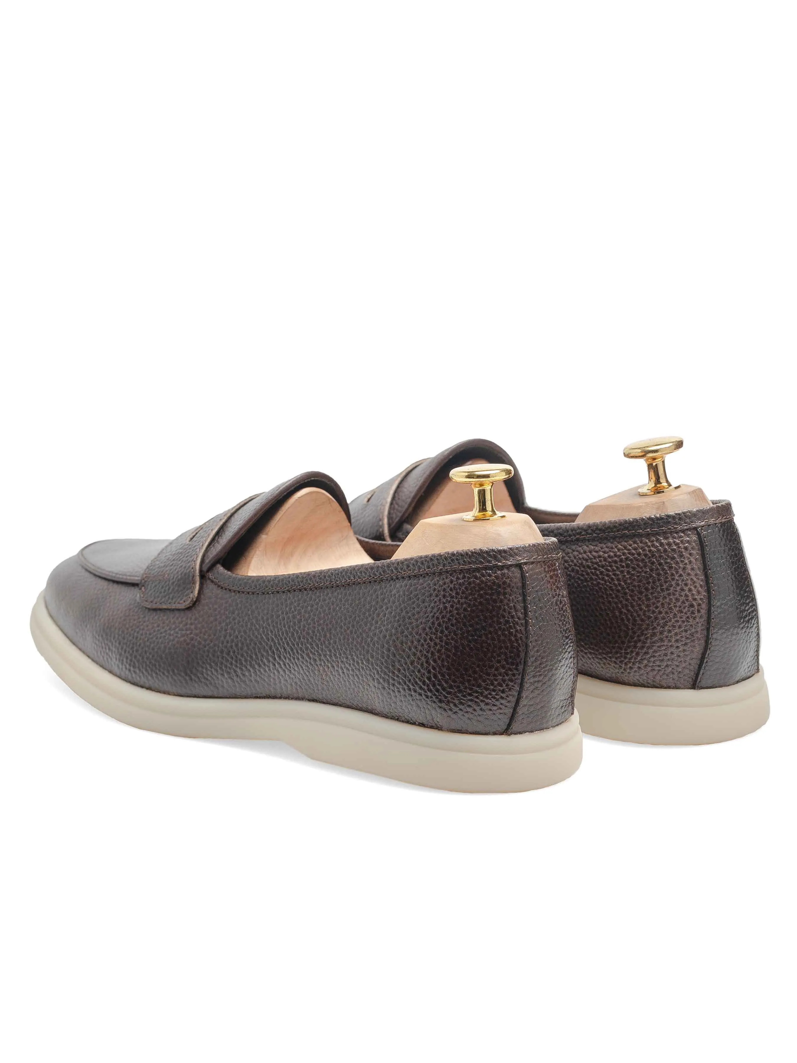 Pietro Belgian Loafer - Coffee Pebble Grain Leather (Soflex Sole) Comfort Connection Adjustable Loop Technology