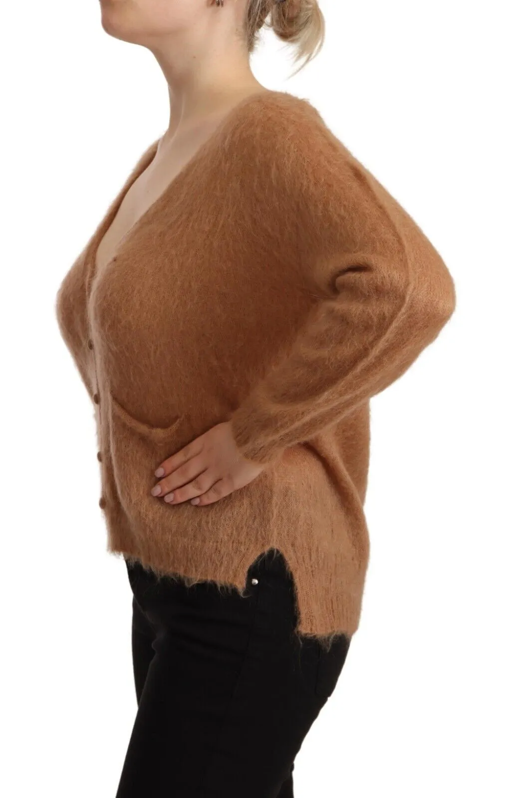 Cardigan à col en V manches longues pour femmes - MEMORIES rose