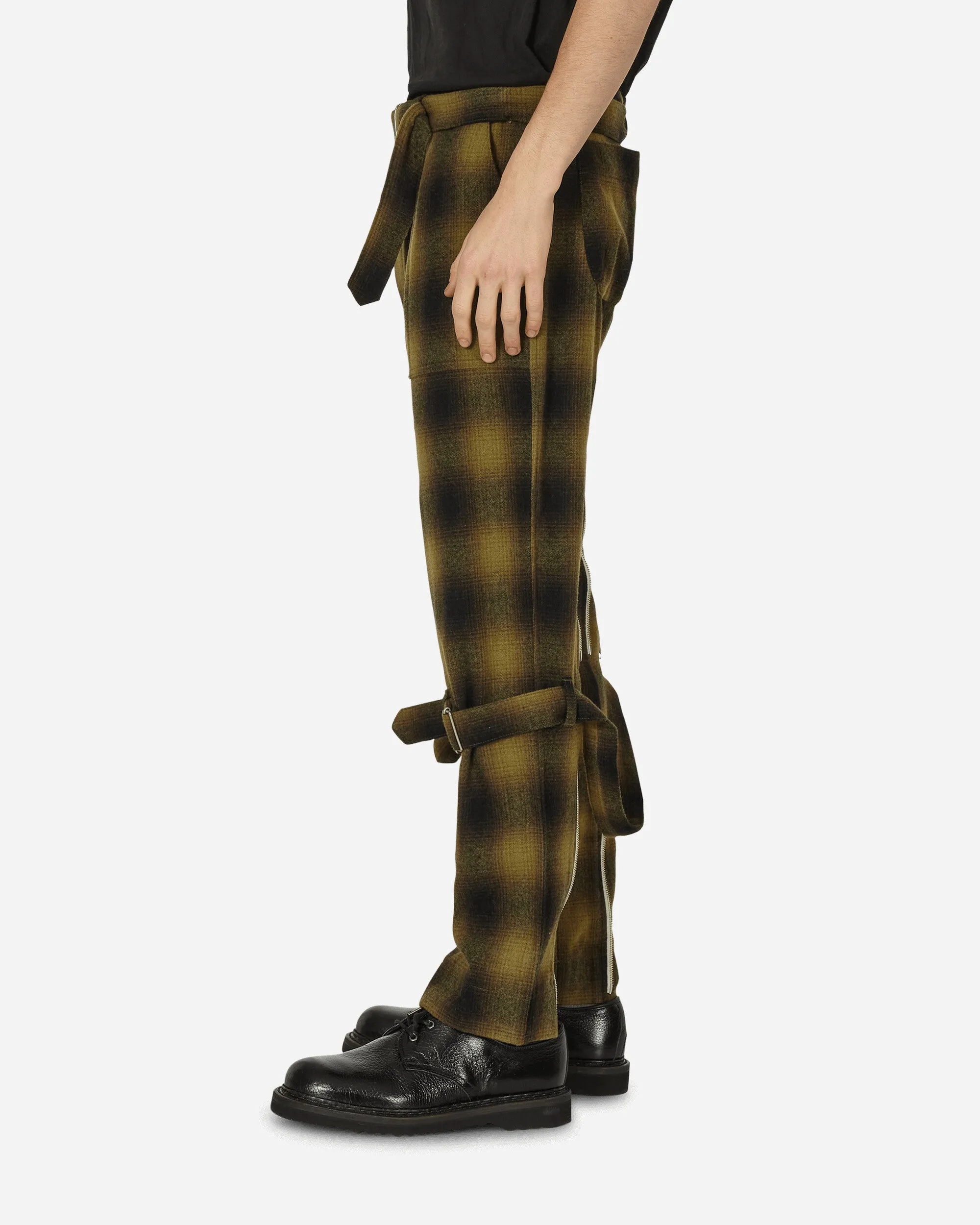 Buckle Press Plaid Wool Ombre Bontage Pants Yellow