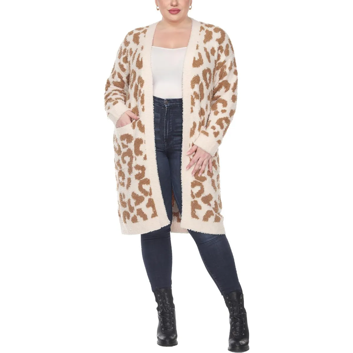 Cardigan en maille léopard pour femmes Plus