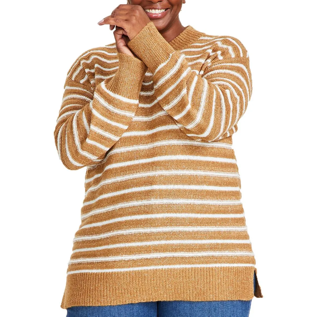 Pull tricoté rayé pour femmes Plus