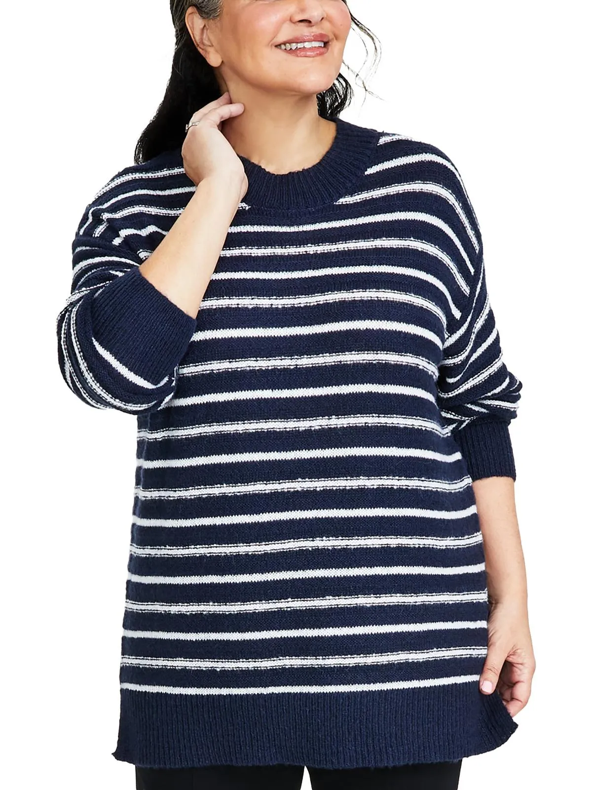 Pull tricoté rayé pour femmes Plus
