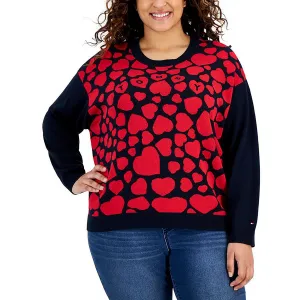 Pull col rond à manches longues imprimé pour femmes Plus