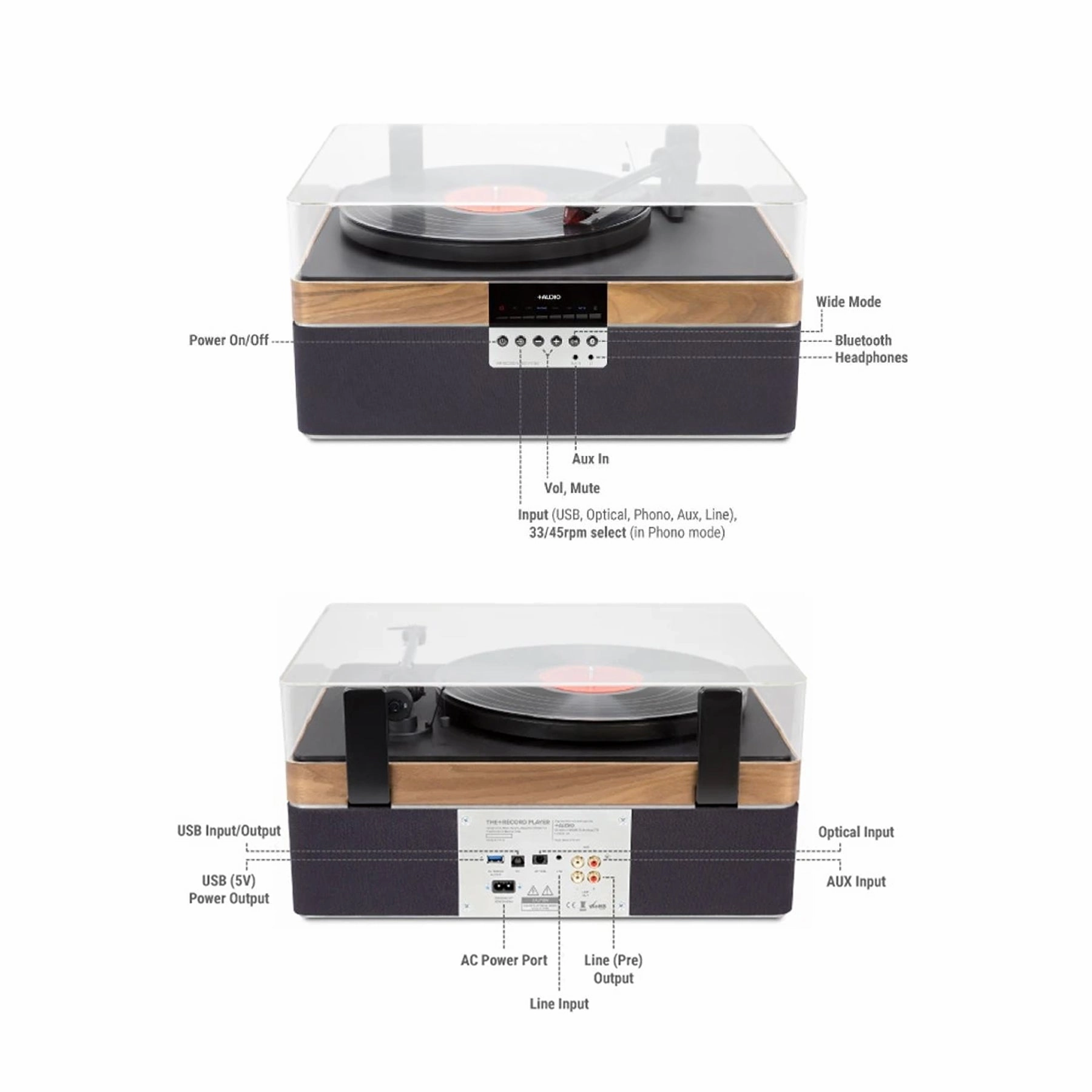 Plus Audio: The  Record Player Turntable   Integrated Audio System w/ Bluetooth - Carbon / 2M Red Upgrade