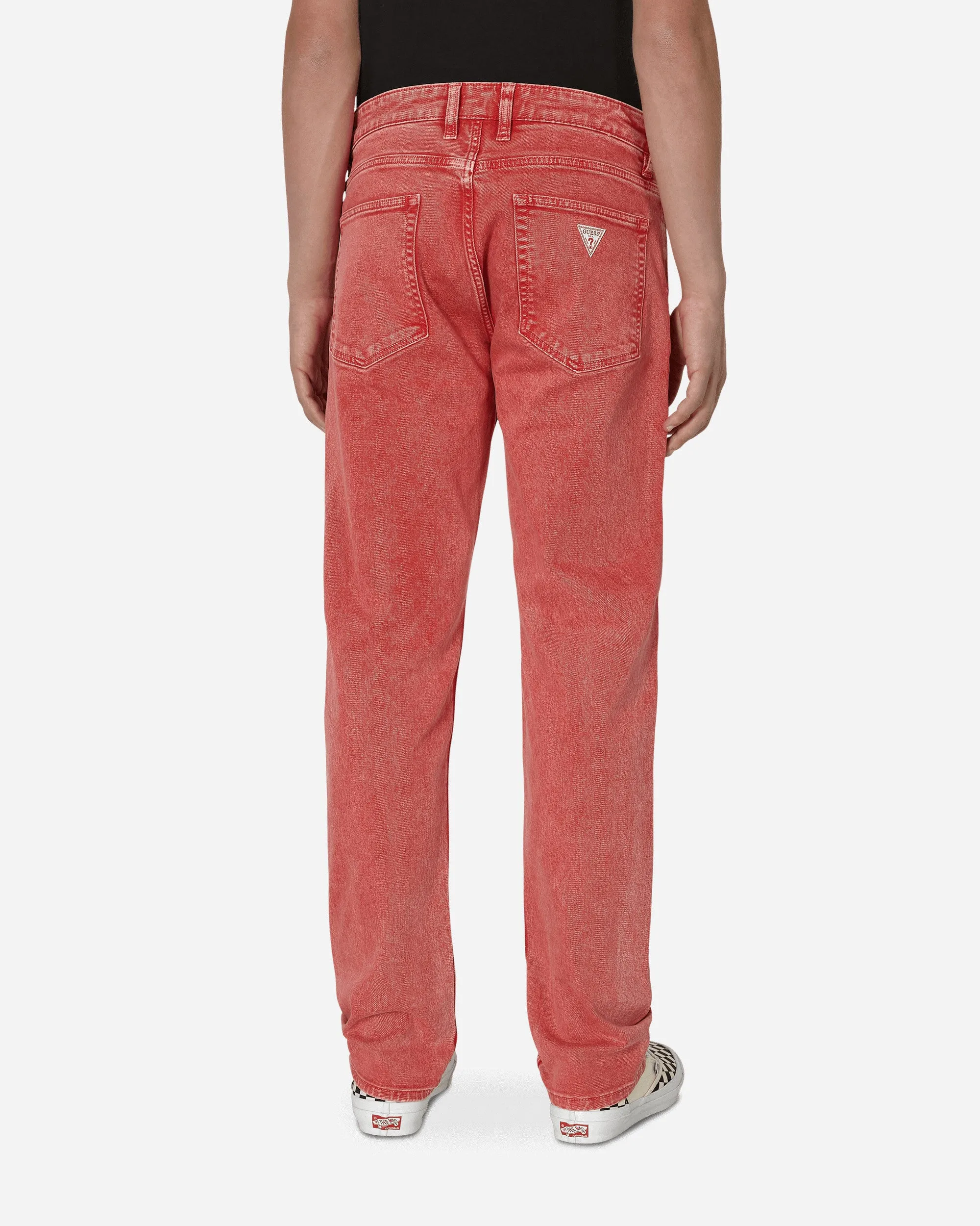 Straight Denim Pants Orange Leather Straps Easy To Accessorize