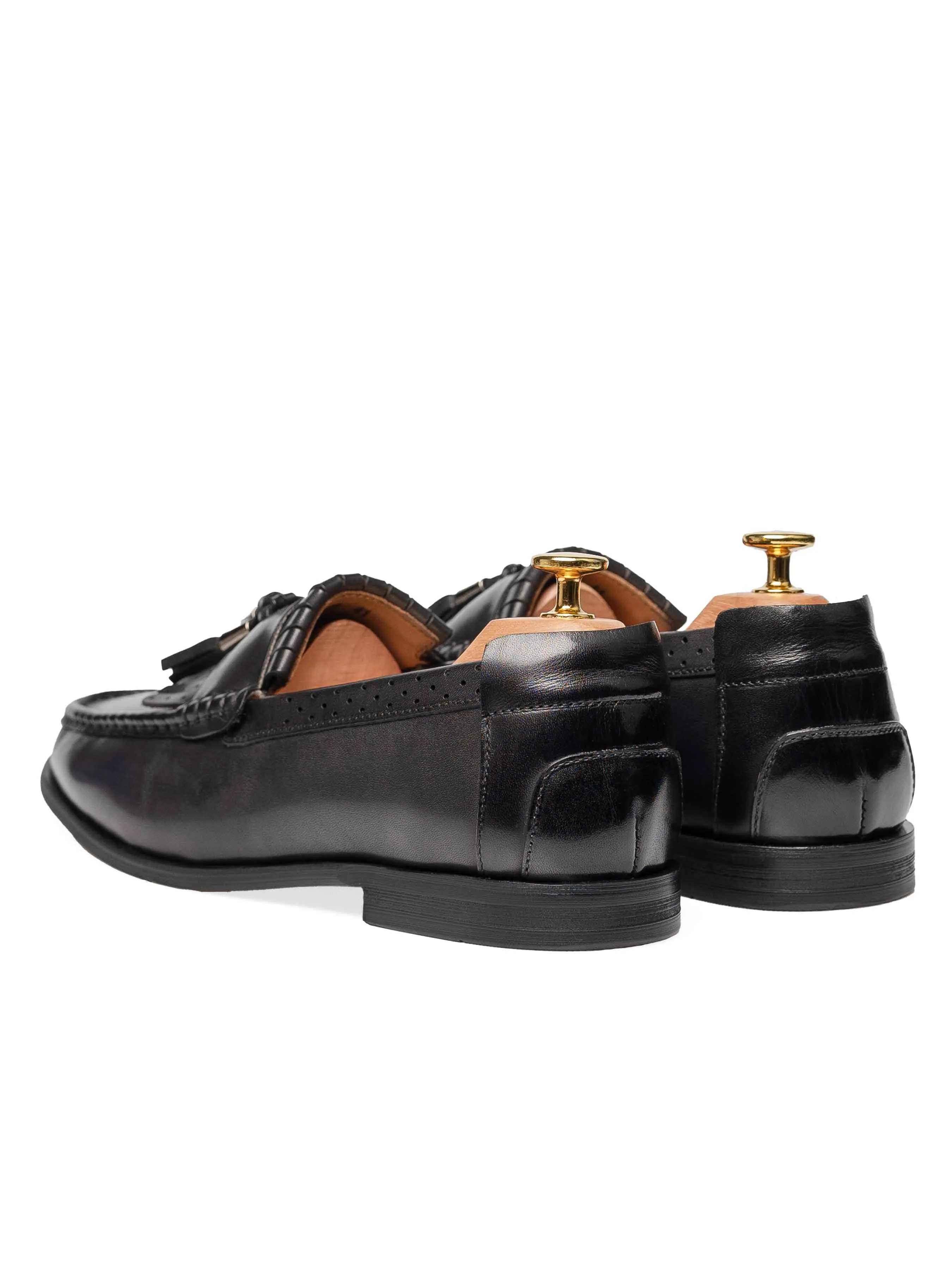 Fringe Classic Loafer - Black Grey With Tassel (Hand Painted Patina) Dress from the Feet Up