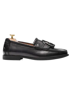 Fringe Classic Loafer - Black Grey With Tassel (Hand Painted Patina) Independence Day Sale Easter Sale