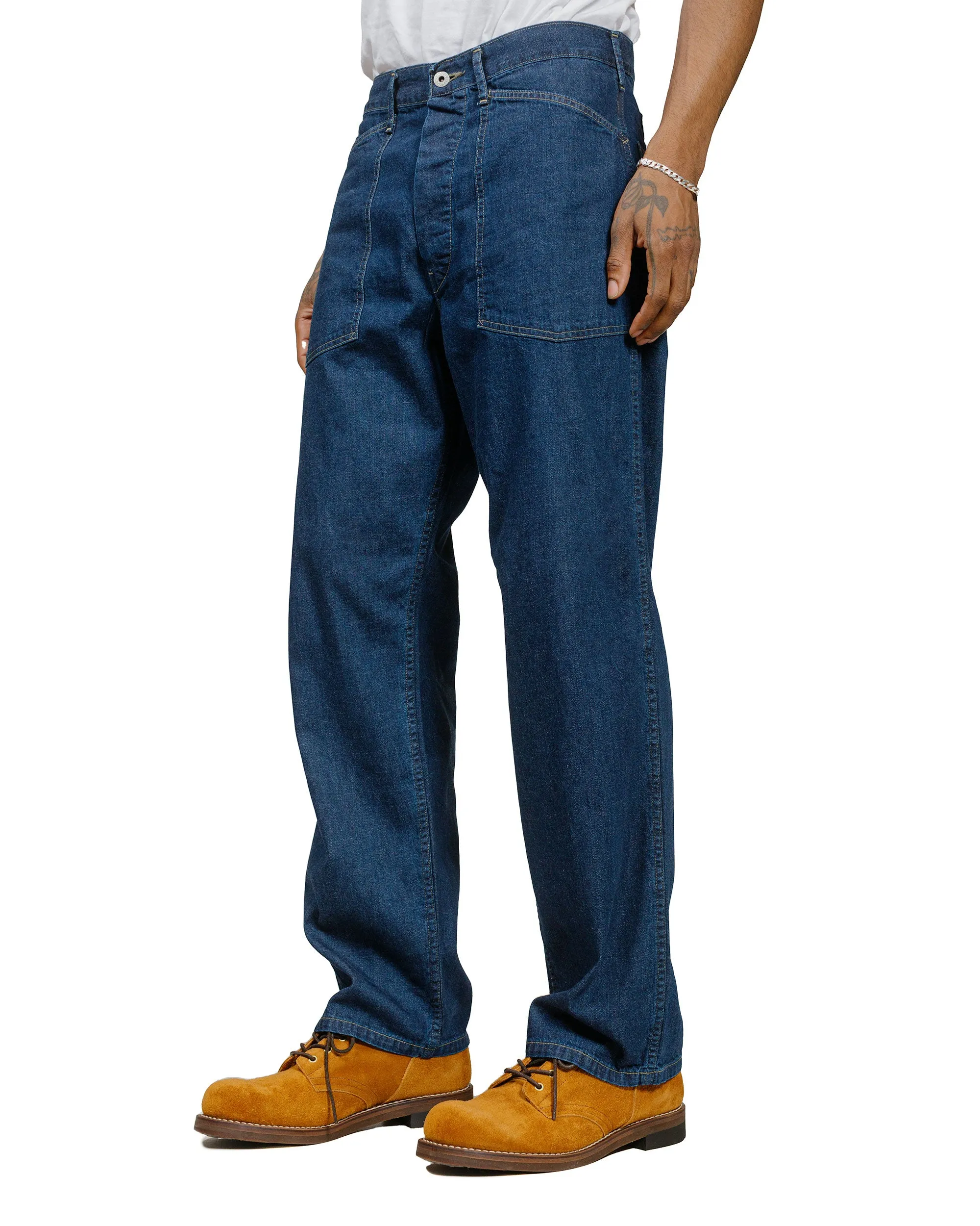 Post O'Alls Army Pants Blue Denim W/Od Yellow Stitch Indigo Comfortable Narrow Waist Comfortable"