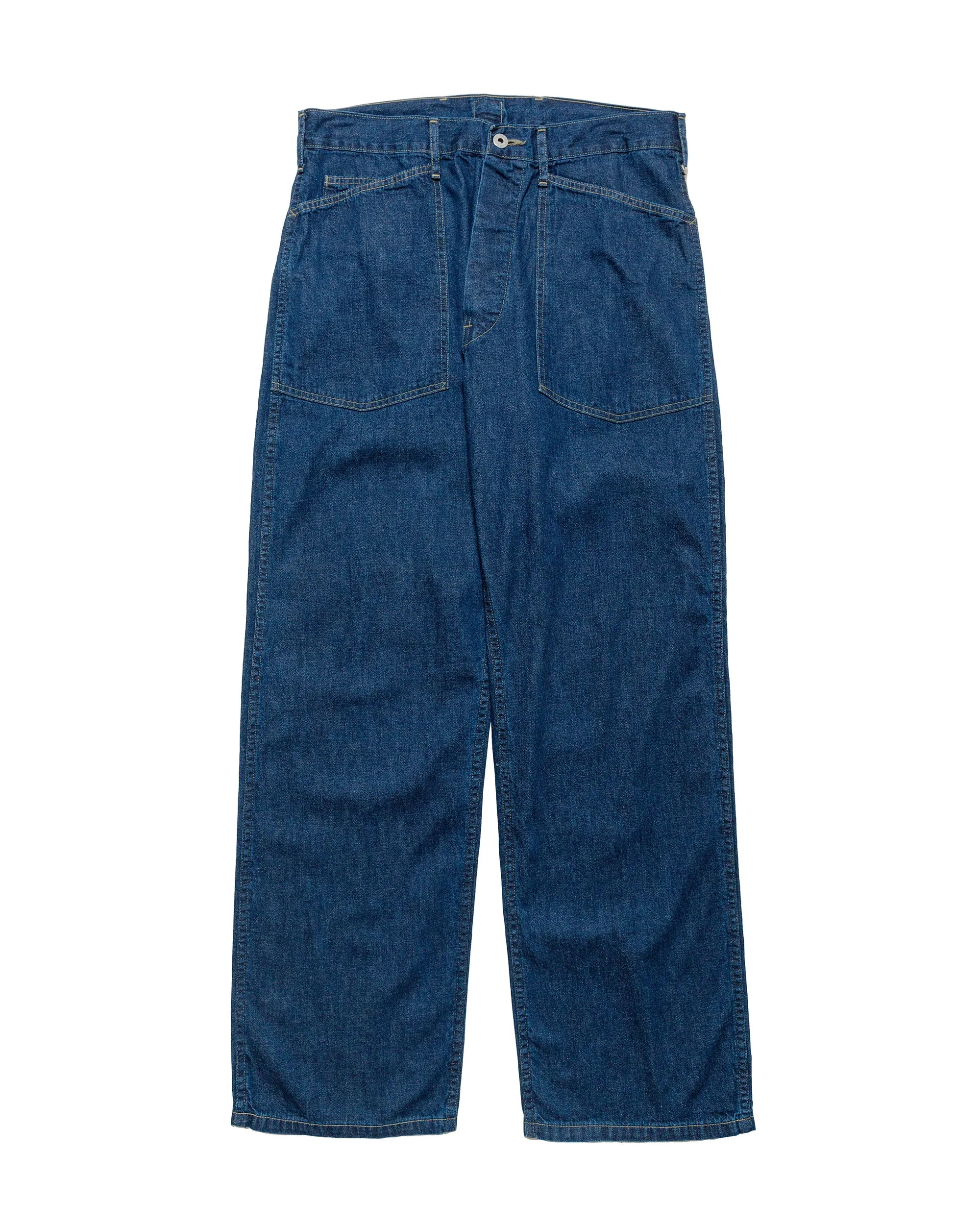 High - Low Post O'Alls Army Pants Blue Denim W/Od Yellow Stitch Indigo