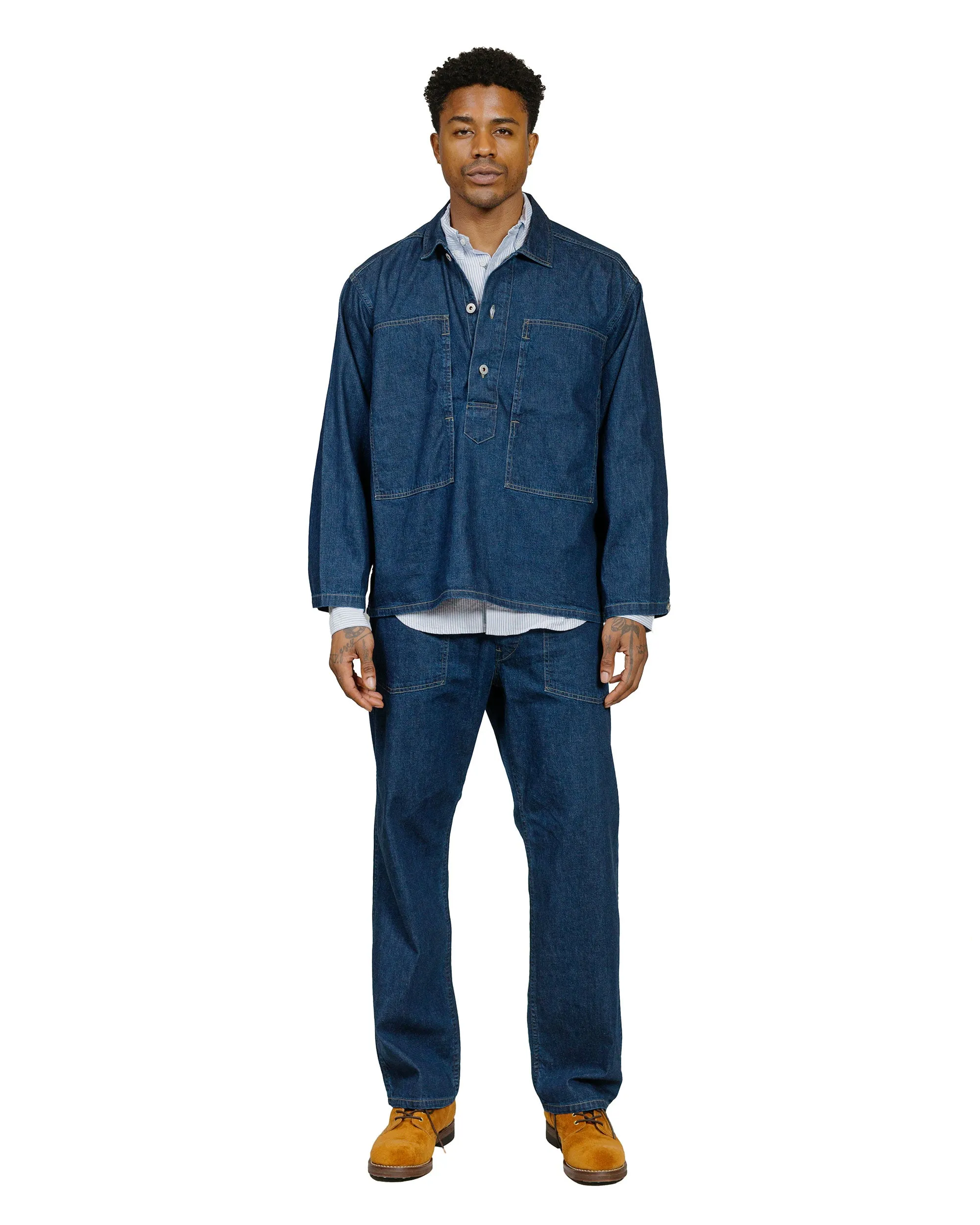 Post O'Alls Army Pants Blue Denim W/Od Yellow Stitch Indigo Durable Material Construction Socks Wear