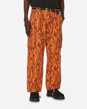 Printed Flame Cargo Pants Orange Thigh Length Spectacular Design