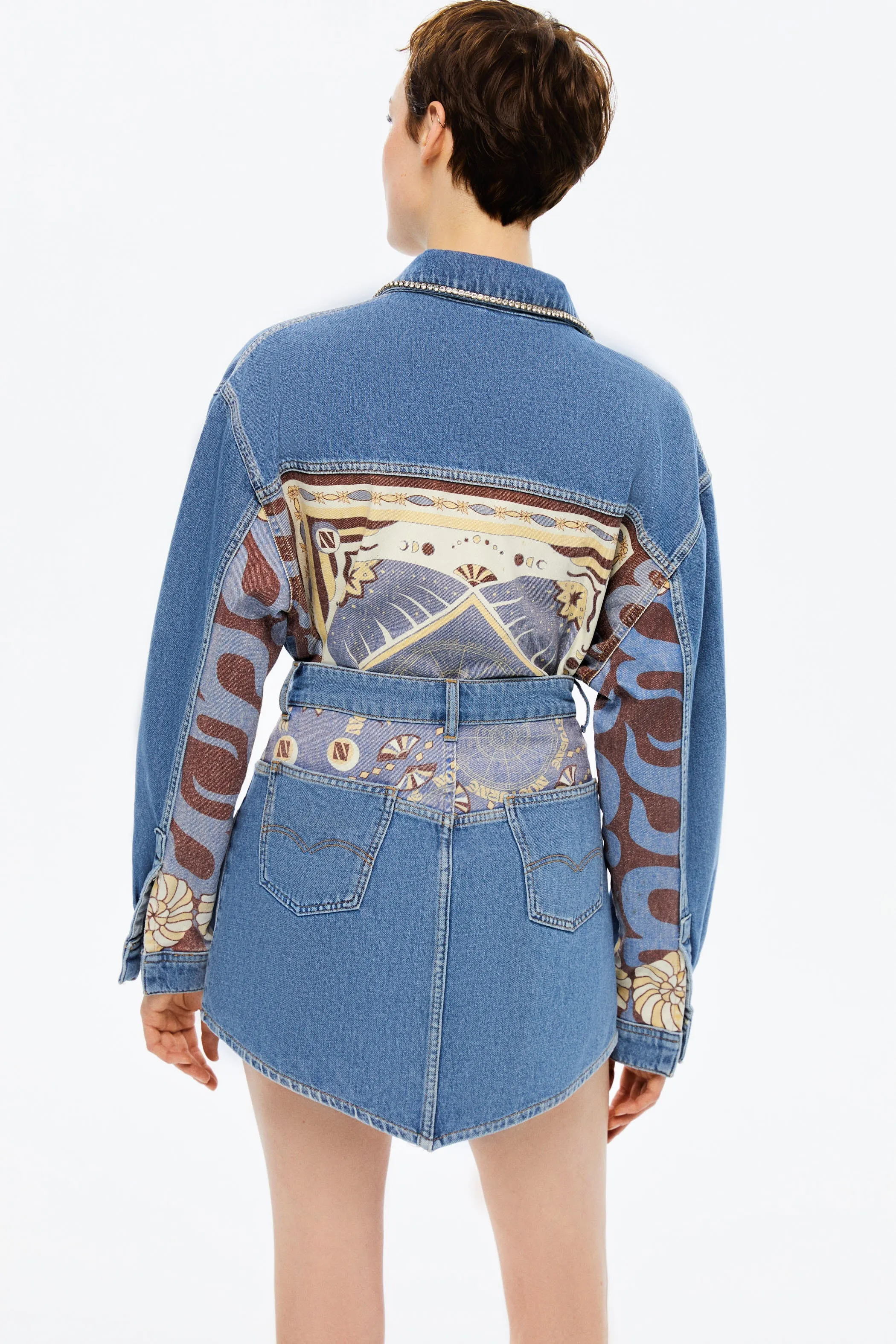 Mini jupe en jean imprimé